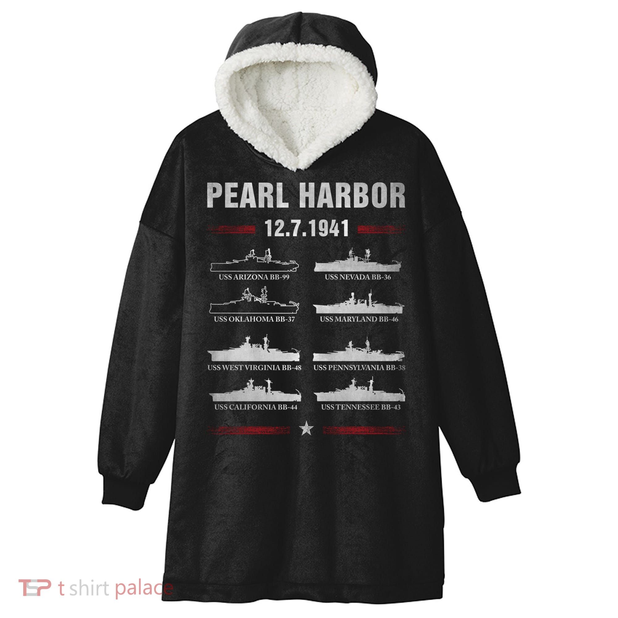 Pearl Harbor Battleship Memorial Day December 7th 1941 Wwii Cute Gift Hooded Wearable Blanket