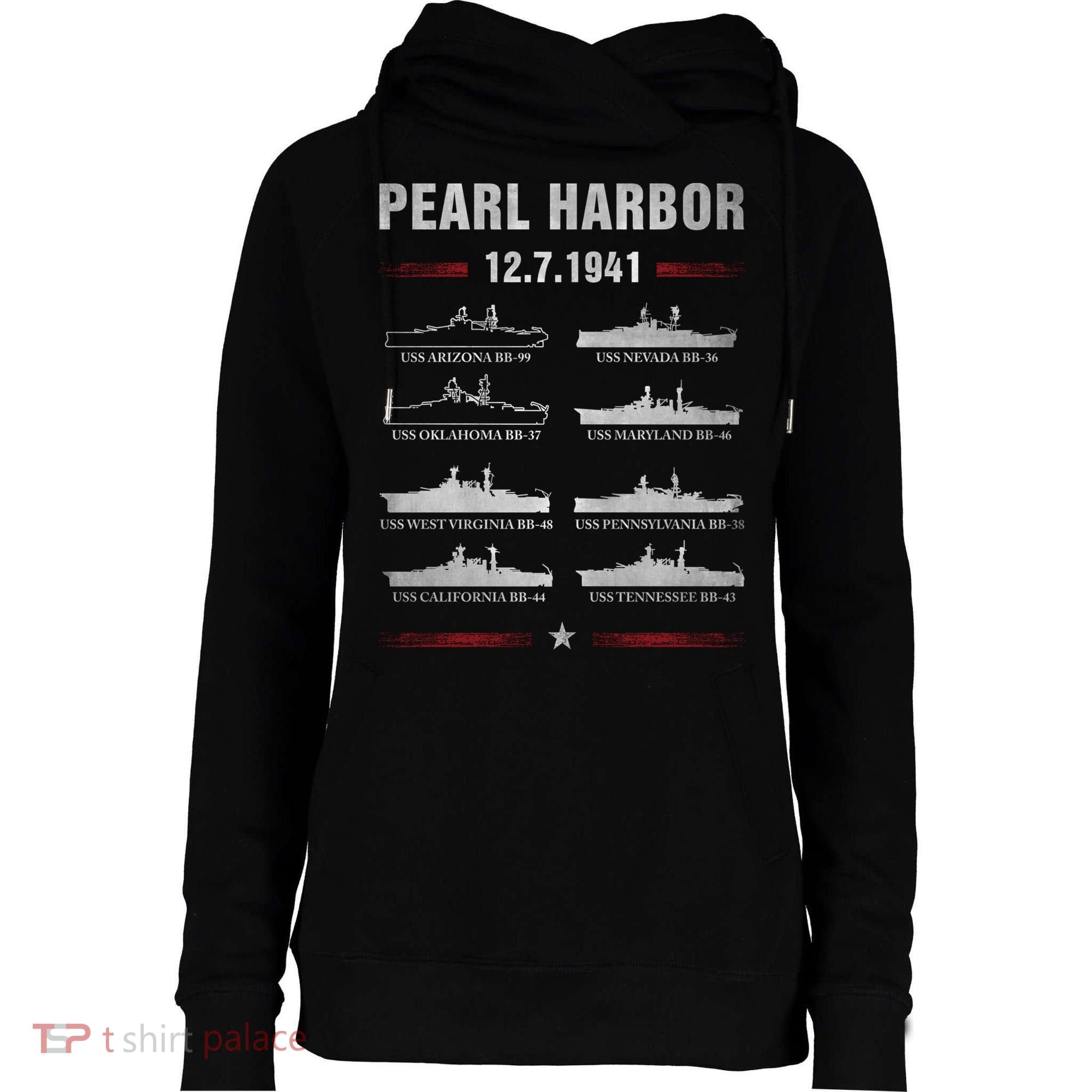 Pearl Harbor Battleship Memorial Day December 7th 1941 Wwii Cute Gift Womens Funnel Neck Pullover Hood