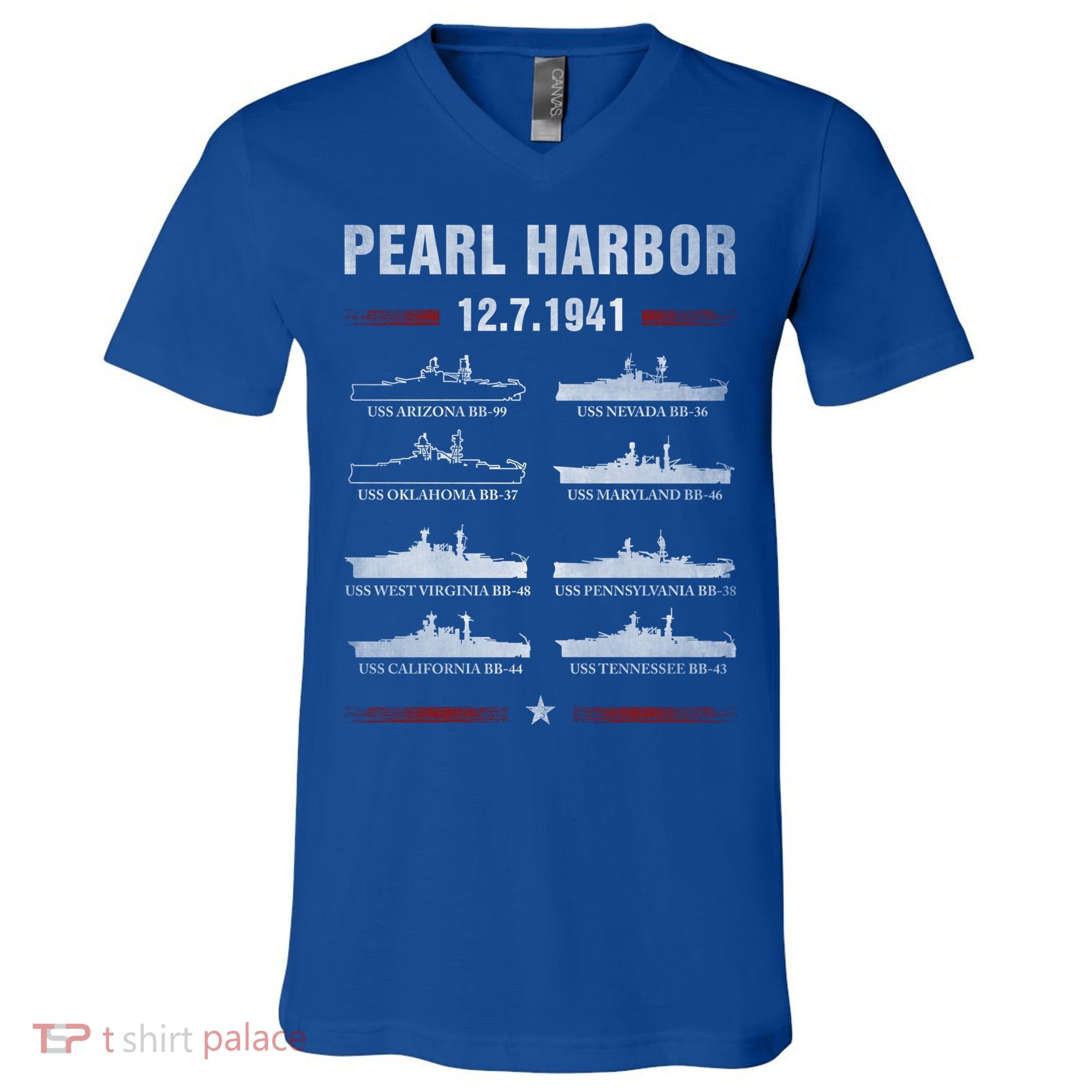 Pearl Harbor Battleship Memorial Day December 7th 1941 Wwii Cute Gift V-Neck T-Shirt