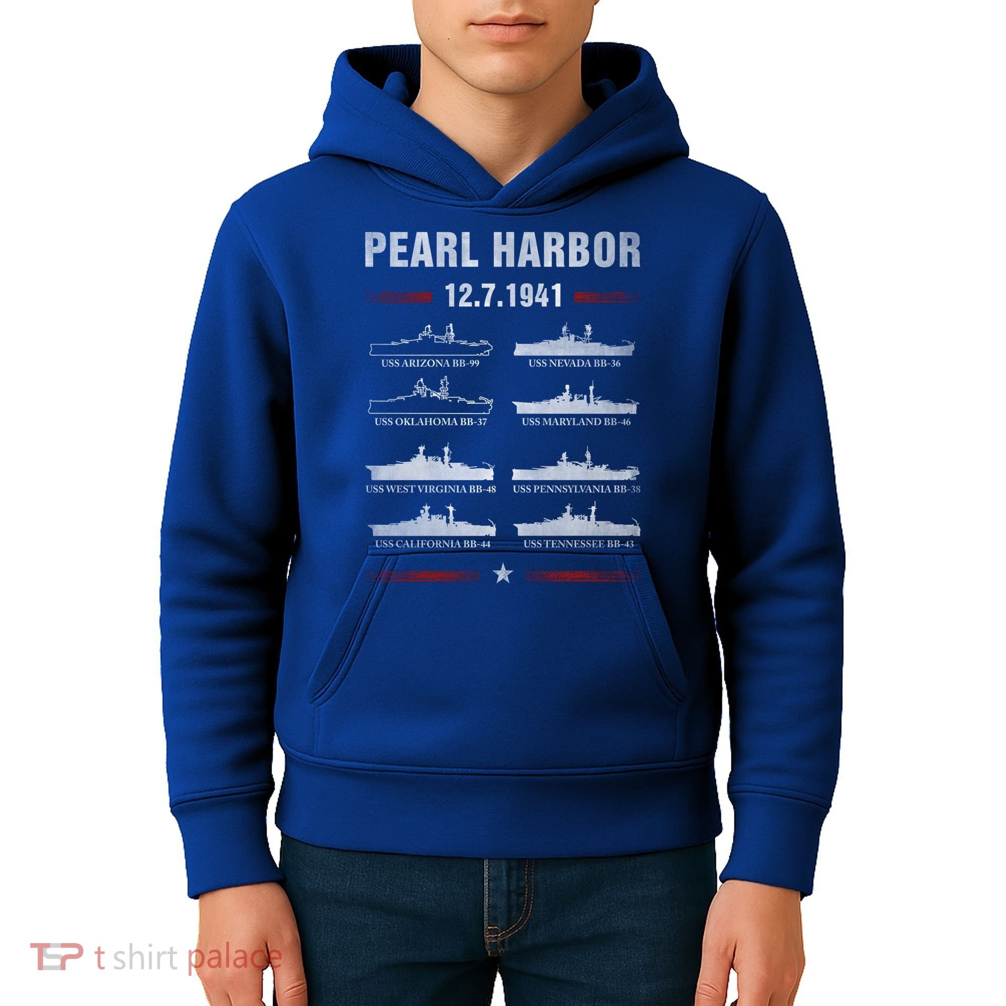 Pearl Harbor Battleship Memorial Day December 7th 1941 Wwii Cute Gift Kids Hoodie