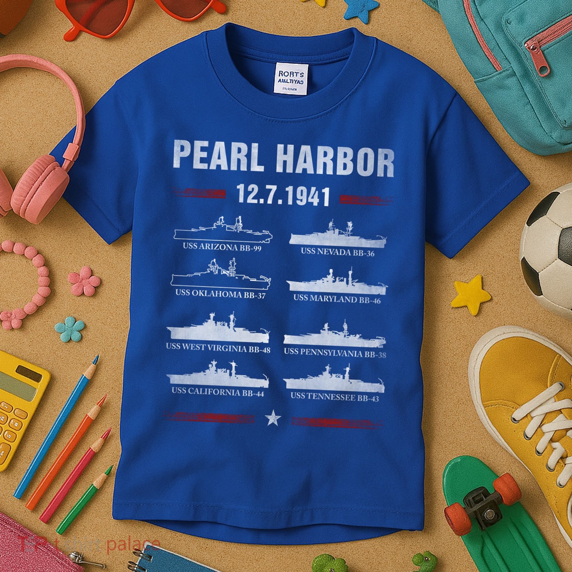 Pearl Harbor Battleship Memorial Day December 7th 1941 Wwii Cute Gift Kids T-Shirt