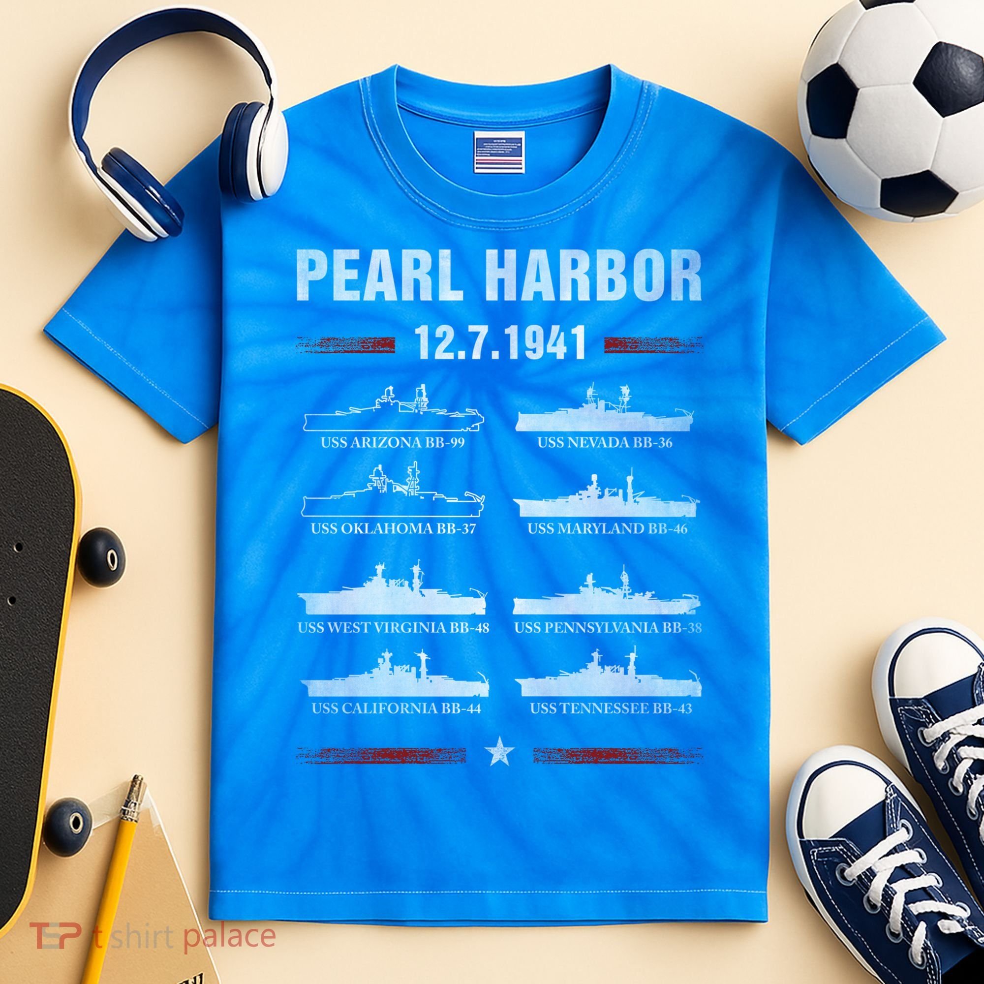 Pearl Harbor Battleship Memorial Day December 7th 1941 Wwii Cute Gift Kids Tie-Dye T-Shirt