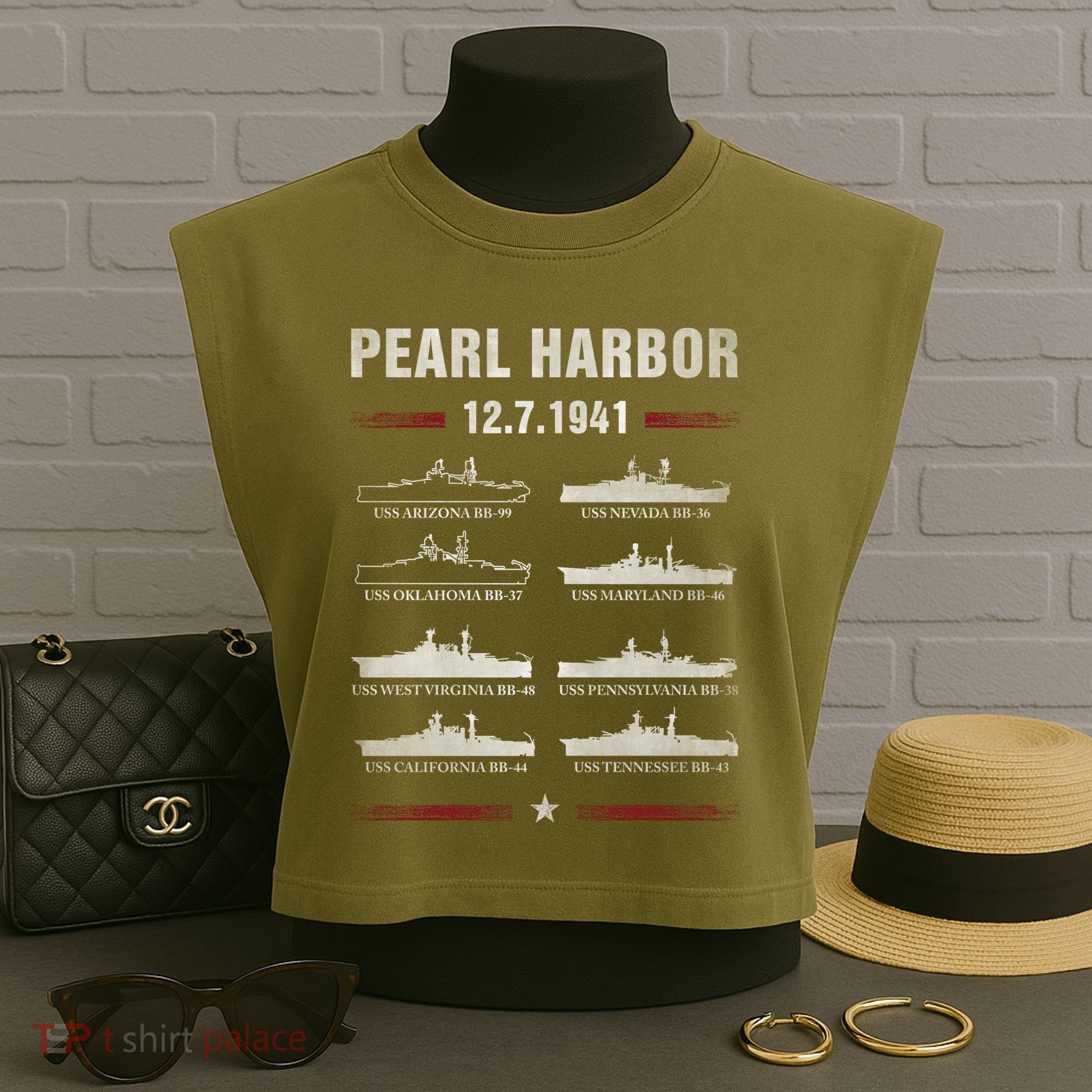 Pearl Harbor Battleship Memorial Day December 7th 1941 Wwii Cute Gift Garment-Dyed Women's Muscle Tee