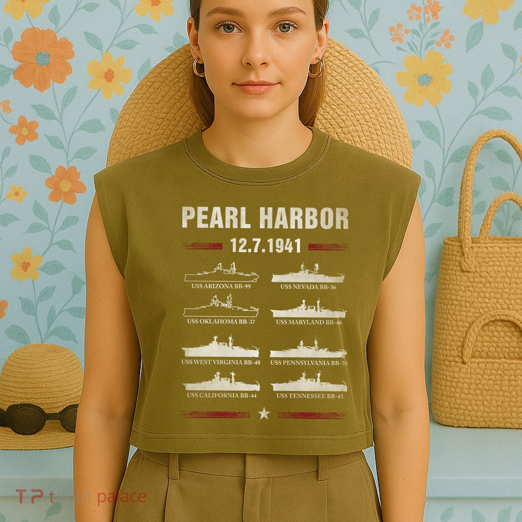 Pearl Harbor Battleship Memorial Day December 7th 1941 Wwii Cute Gift Garment-Dyed Women's Muscle Tee