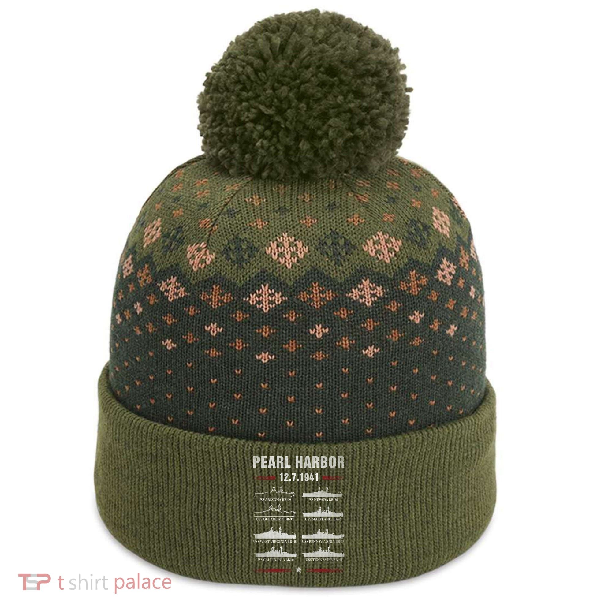 Pearl Harbor Battleship Memorial Day December 7th 1941 Wwii Cute Gift The Baniff Cuffed Pom Beanie
