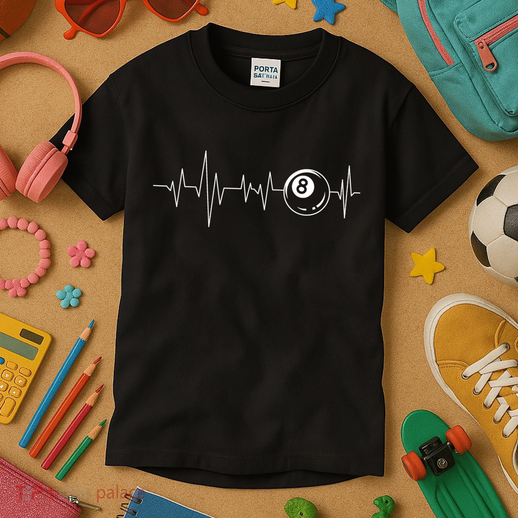 Pool Heartbeat Billiard Player Lover Sports Game Kids T-Shirt