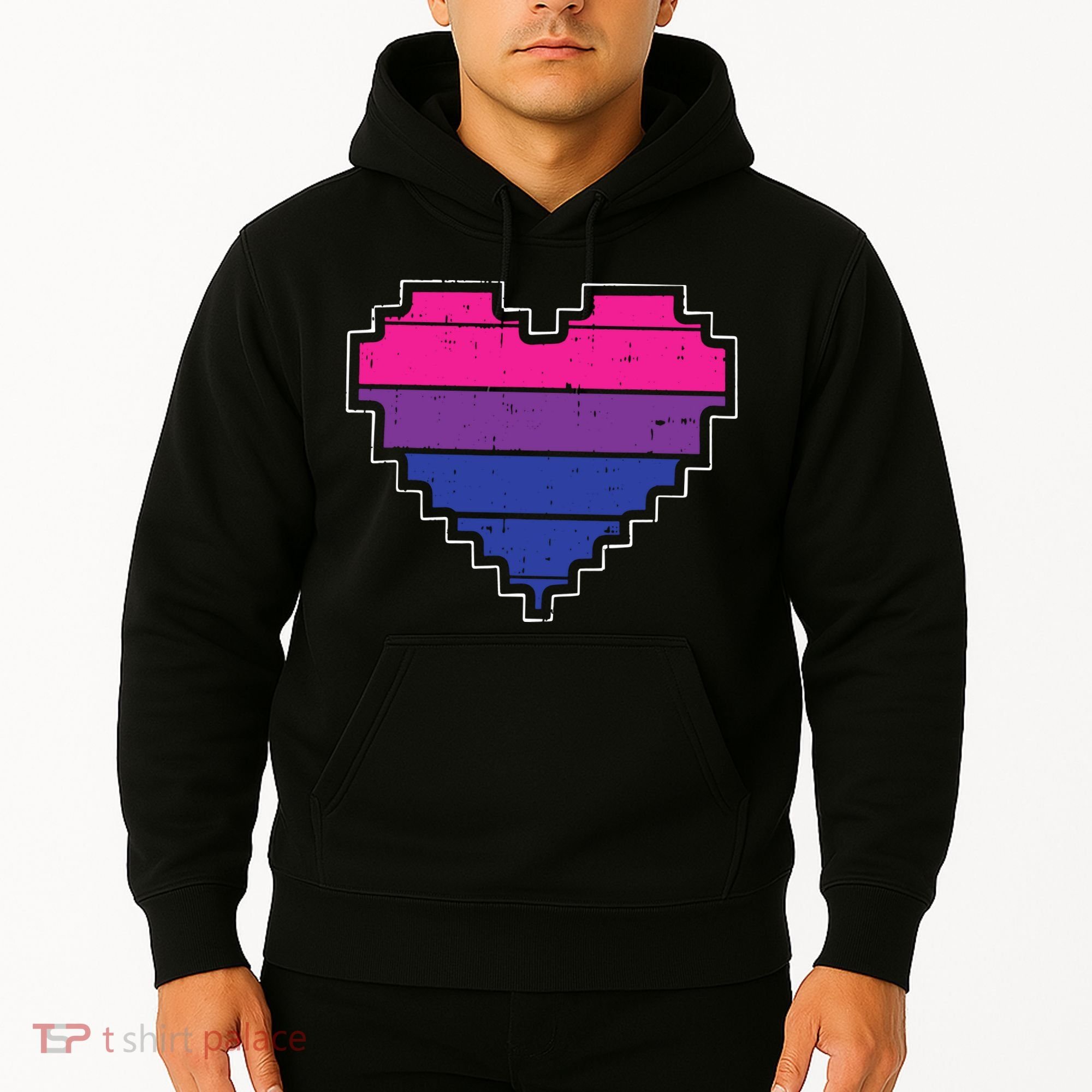 Pixel Heart Bisexual Pride Retro Gaming LGBTQ Ally Gamer Hoodie