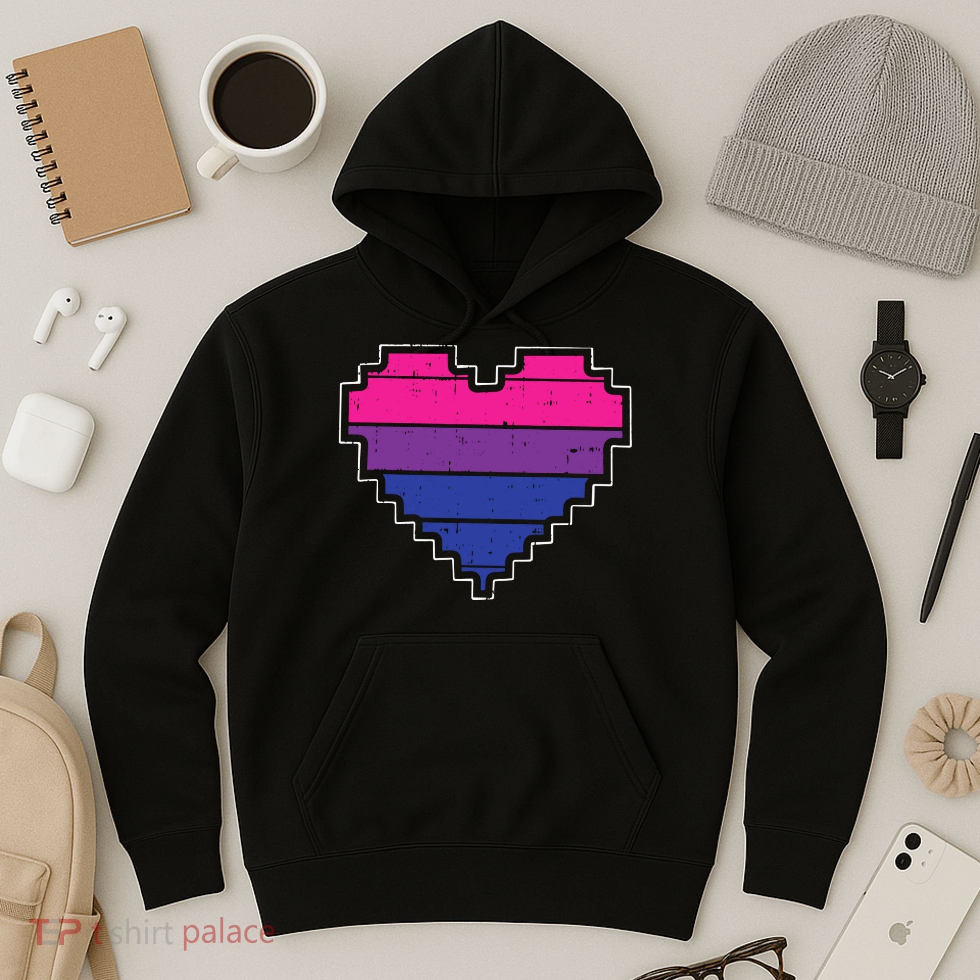 Pixel Heart Bisexual Pride Retro Gaming LGBTQ Ally Gamer Hoodie