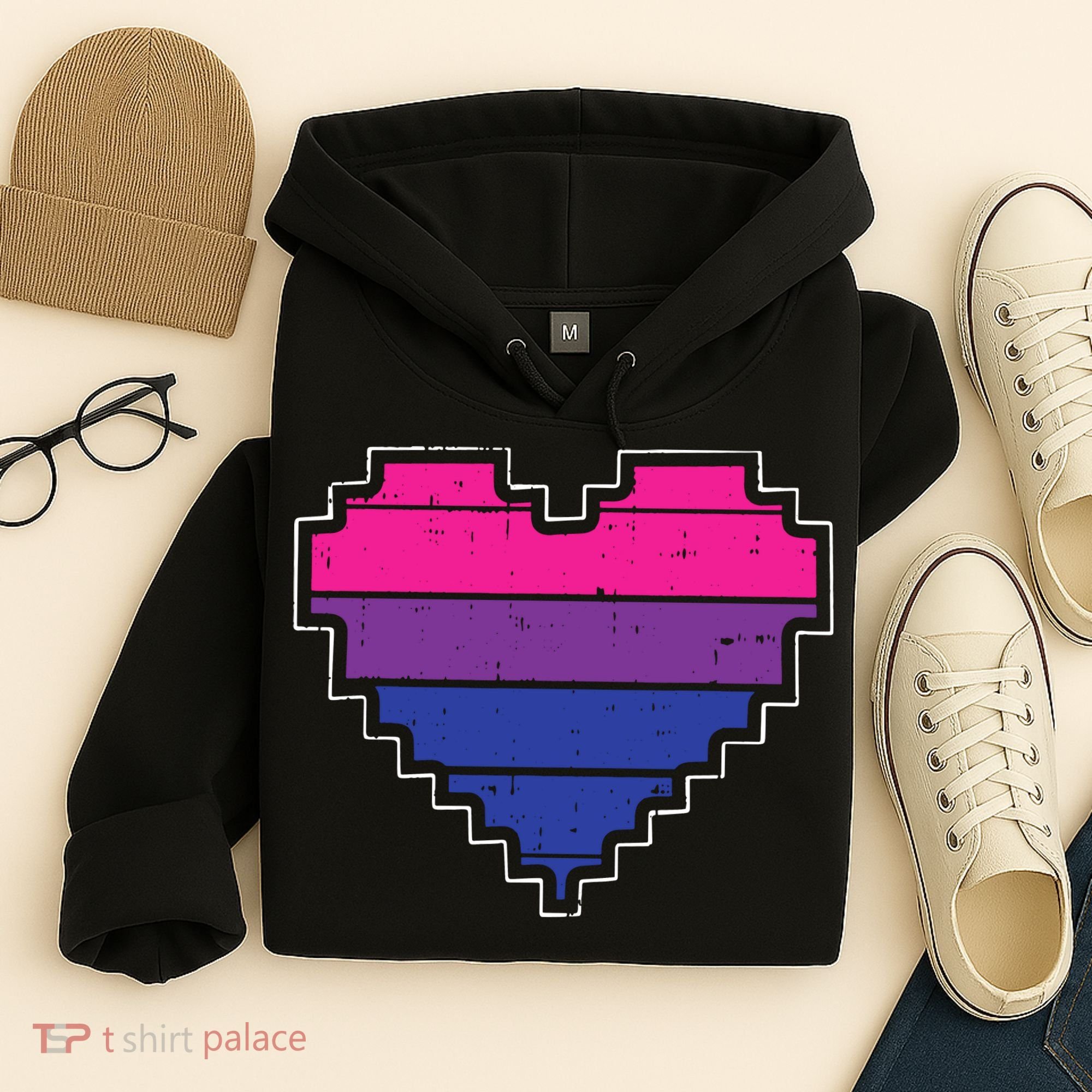 Pixel Heart Bisexual Pride Retro Gaming LGBTQ Ally Gamer Hoodie
