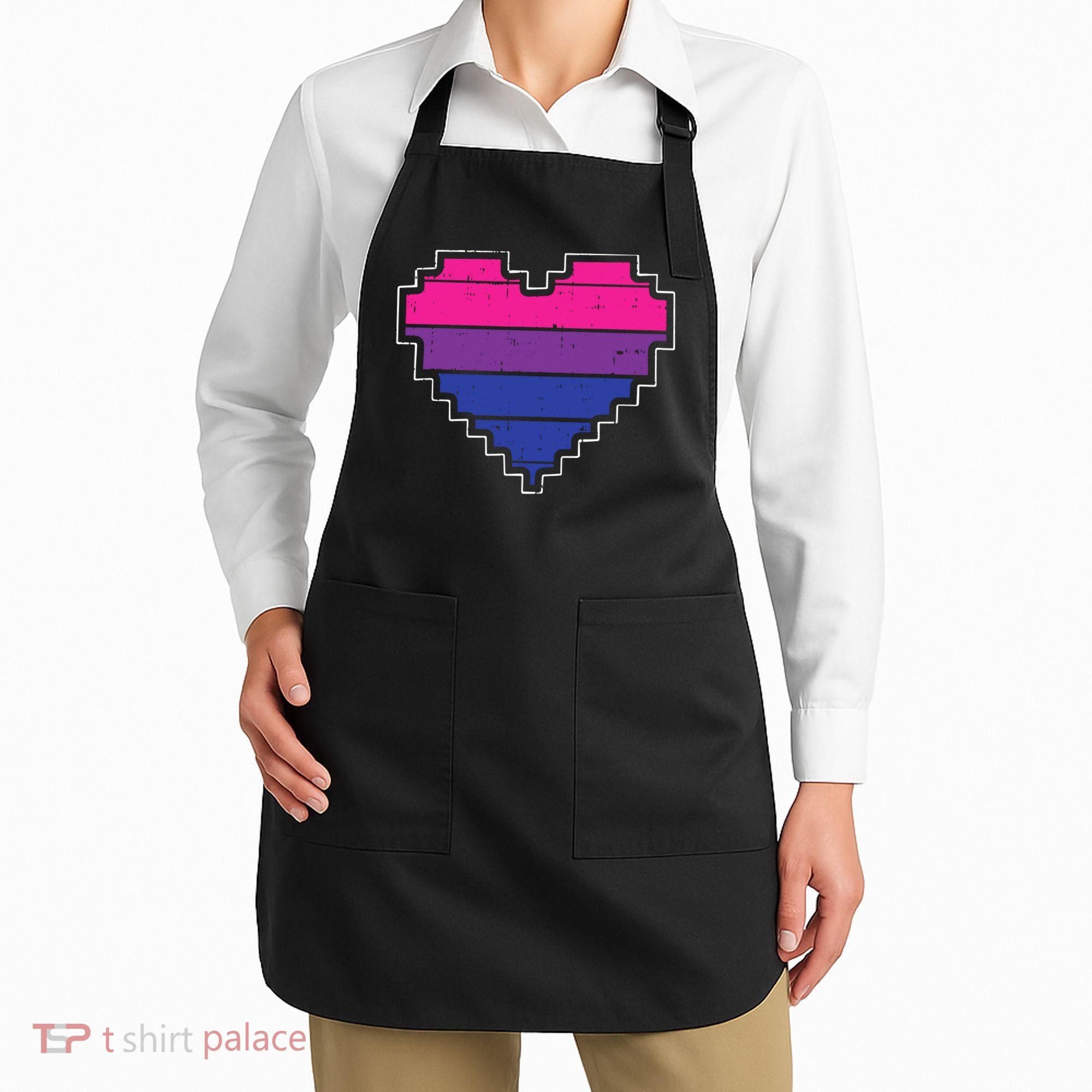 Pixel Heart Bisexual Pride Retro Gaming LGBTQ Ally Gamer Apron