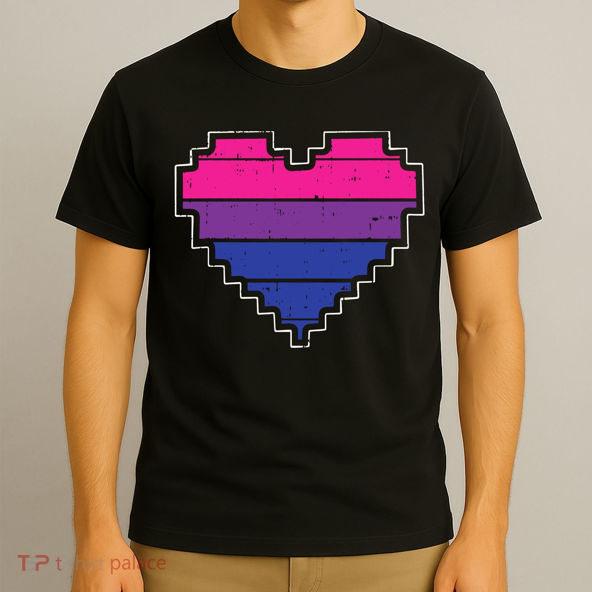 Pixel Heart Bisexual Pride Retro Gaming LGBTQ Ally Gamer T-Shirt
