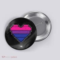 Pixel Heart Bisexual Pride Retro Gaming LGBTQ Ally Gamer Button thumb 0