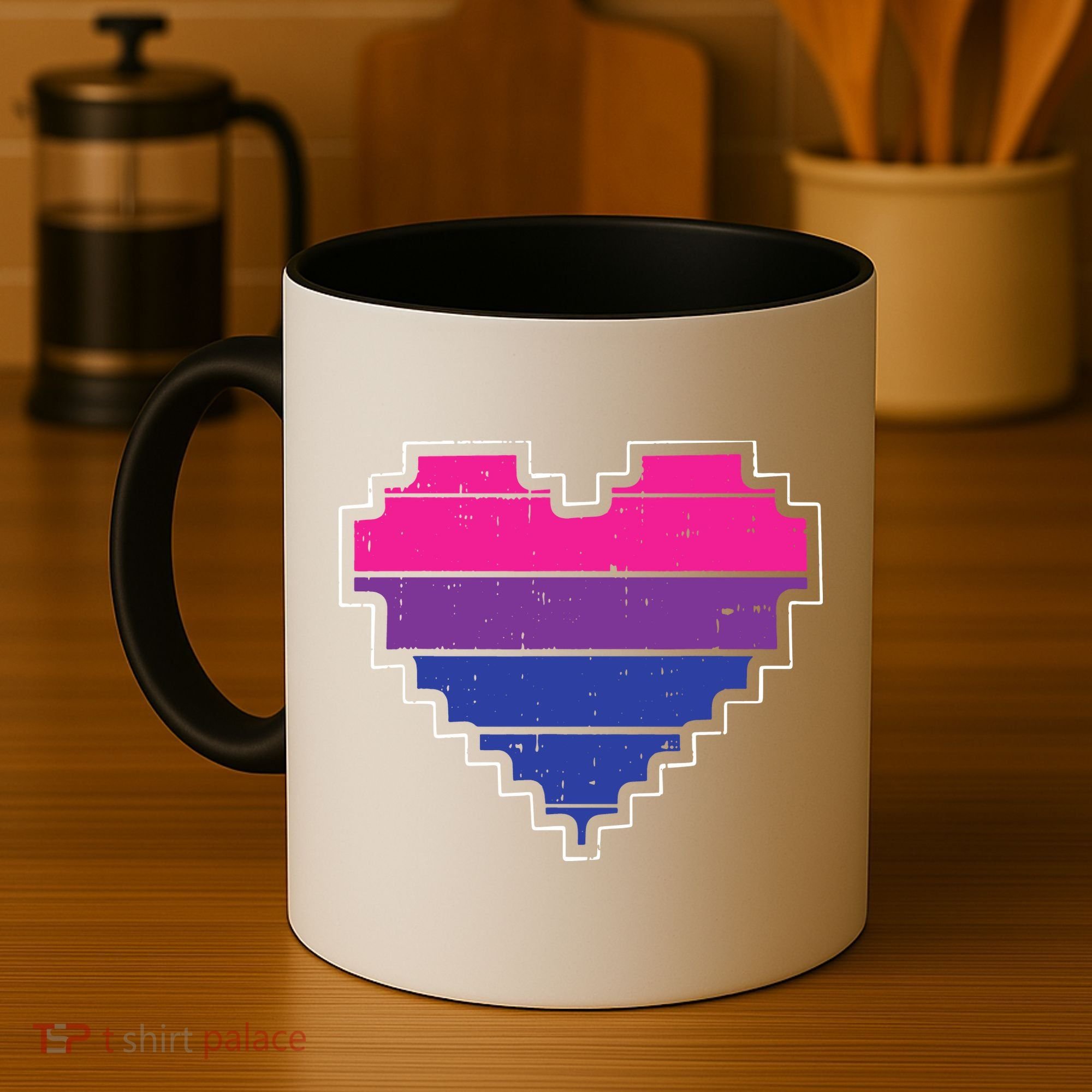 Pixel Heart Bisexual Pride Retro Gaming LGBTQ Ally Gamer Coffee Mug