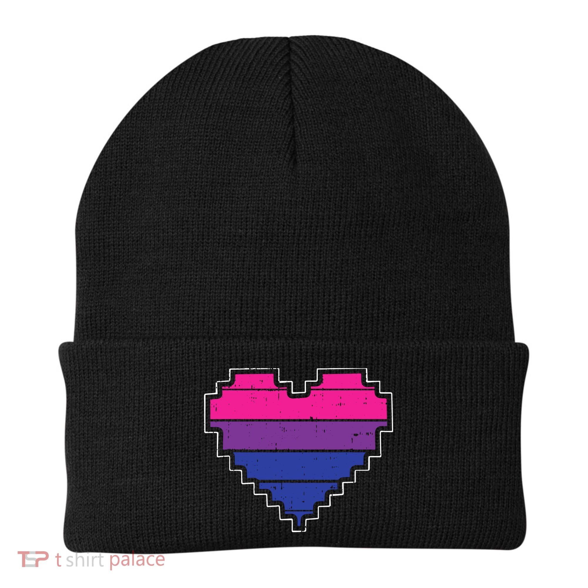 Pixel Heart Bisexual Pride Retro Gaming LGBTQ Ally Gamer Beanie