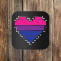 Pixel Heart Bisexual Pride Retro Gaming LGBTQ Ally Gamer Coaster thumb 0