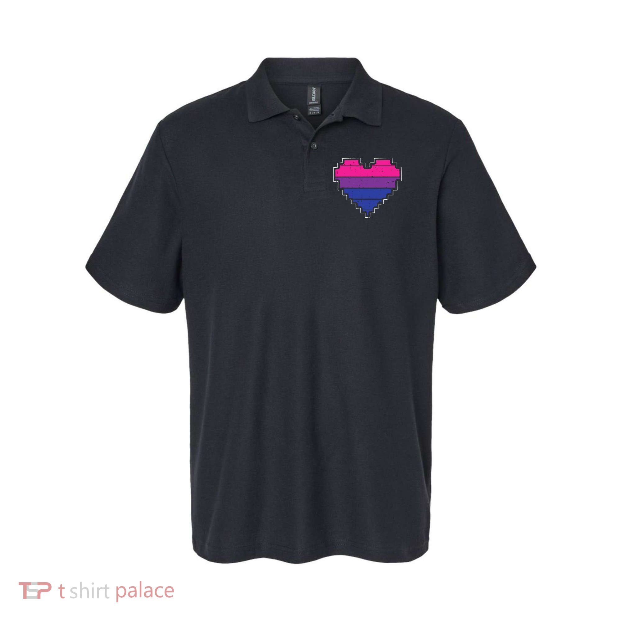 Pixel Heart Bisexual Pride Retro Gaming LGBTQ Ally Gamer Polo