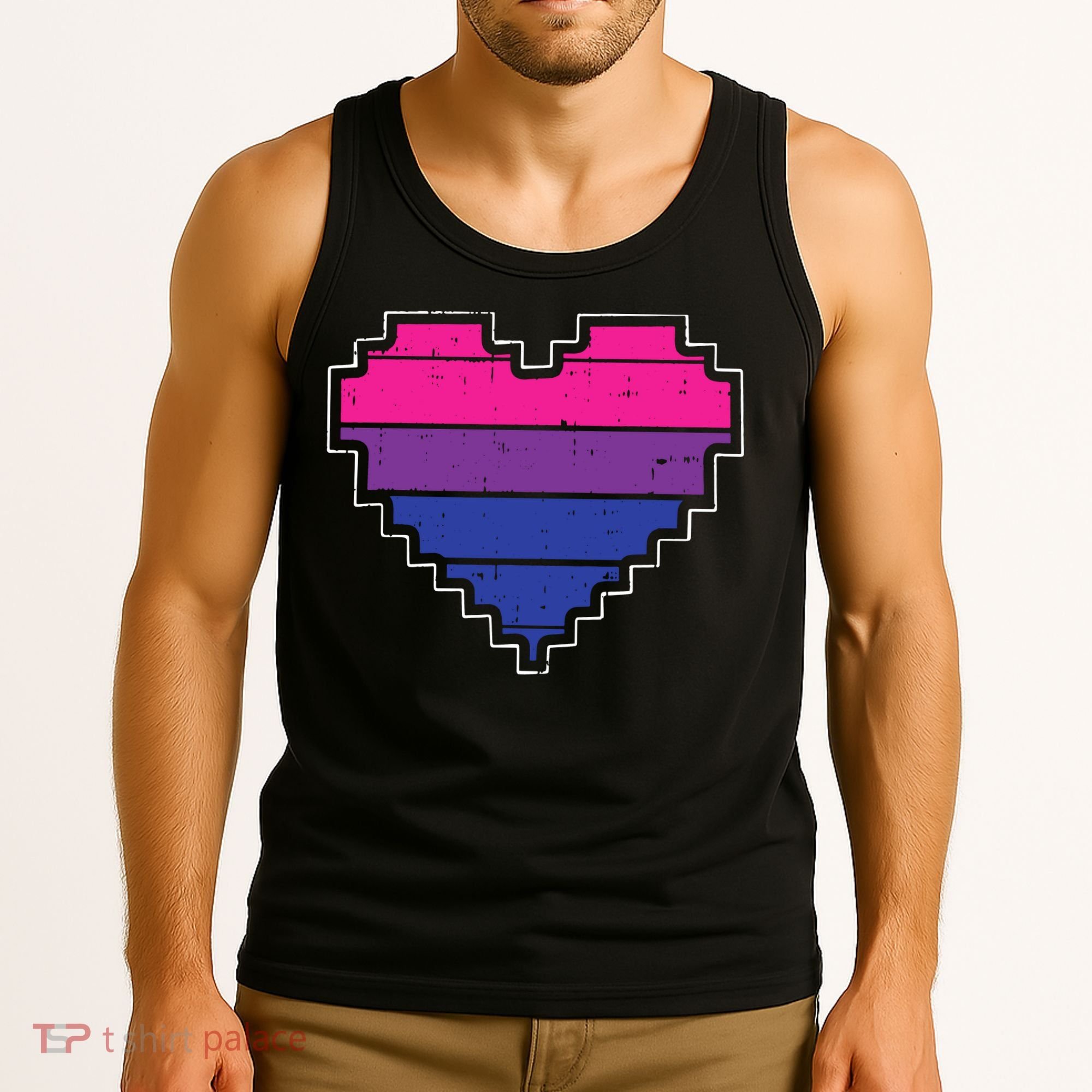 Pixel Heart Bisexual Pride Retro Gaming LGBTQ Ally Gamer Tank Top