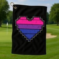 Pixel Heart Bisexual Pride Retro Gaming LGBTQ Ally Gamer Golf Towel thumb 1