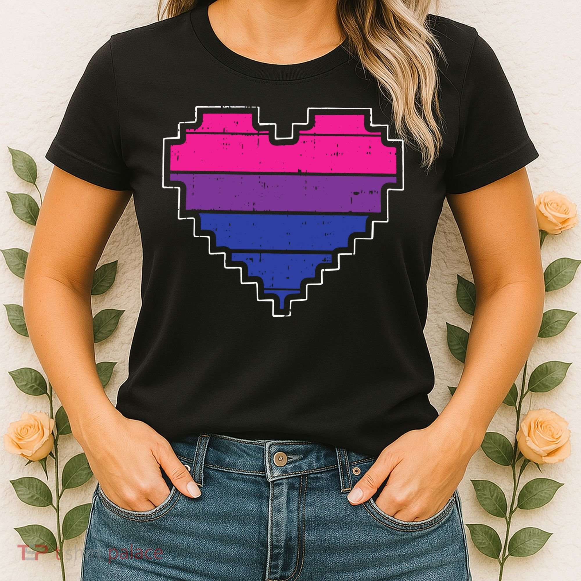 Pixel Heart Bisexual Pride Retro Gaming LGBTQ Ally Gamer Women's T-Shirt