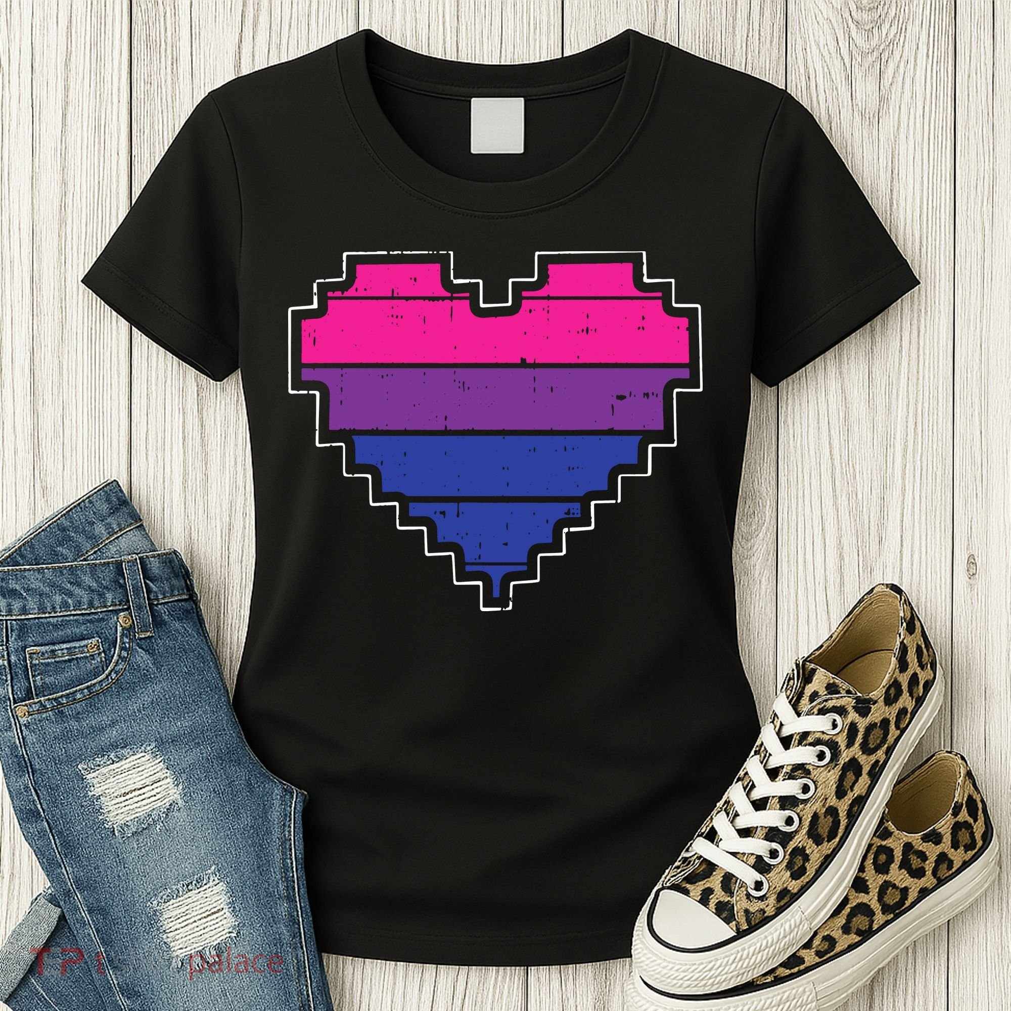 Pixel Heart Bisexual Pride Retro Gaming LGBTQ Ally Gamer Women's T-Shirt