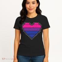 Pixel Heart Bisexual Pride Retro Gaming LGBTQ Ally Gamer Women's T-Shirt thumb 4