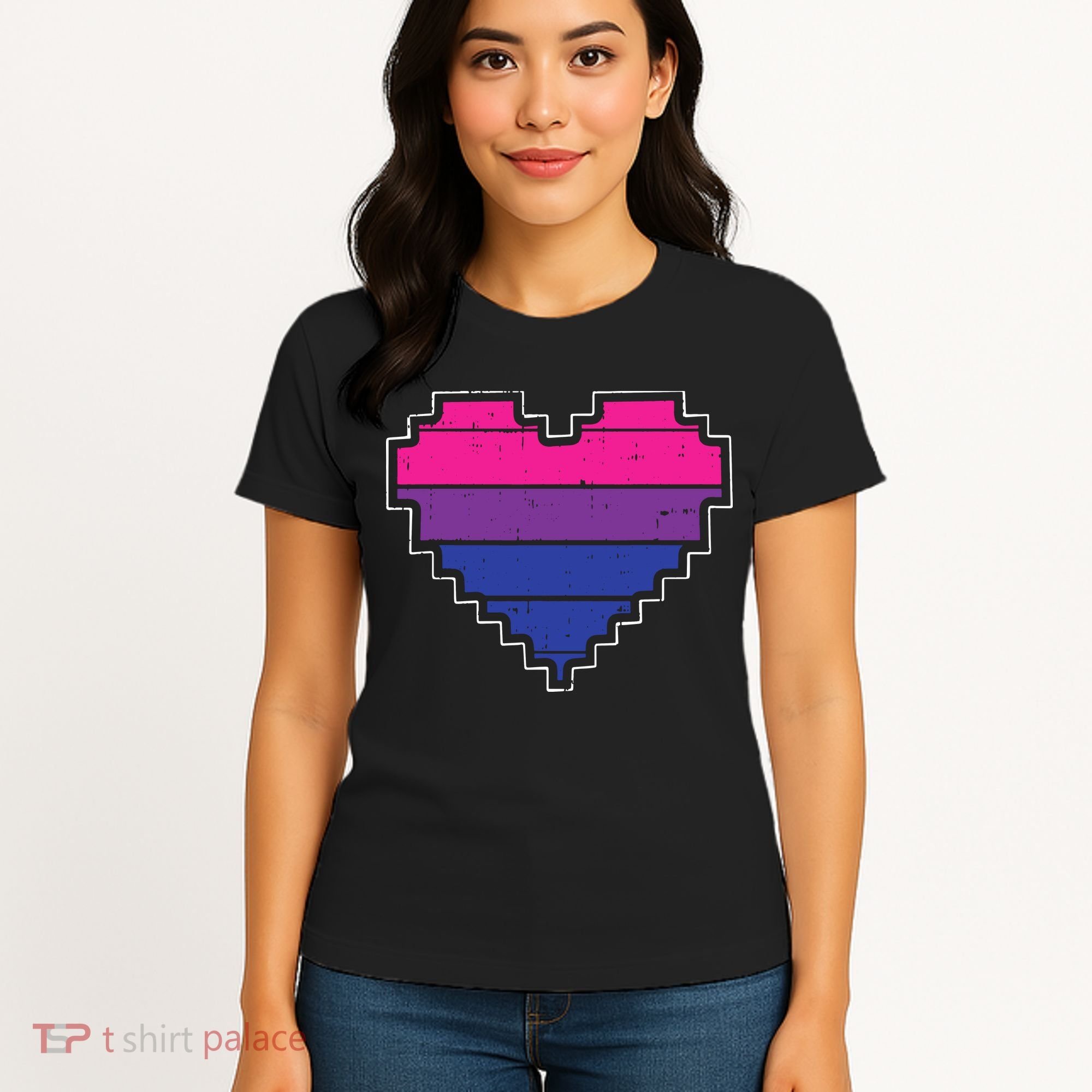 Pixel Heart Bisexual Pride Retro Gaming LGBTQ Ally Gamer Women's T-Shirt