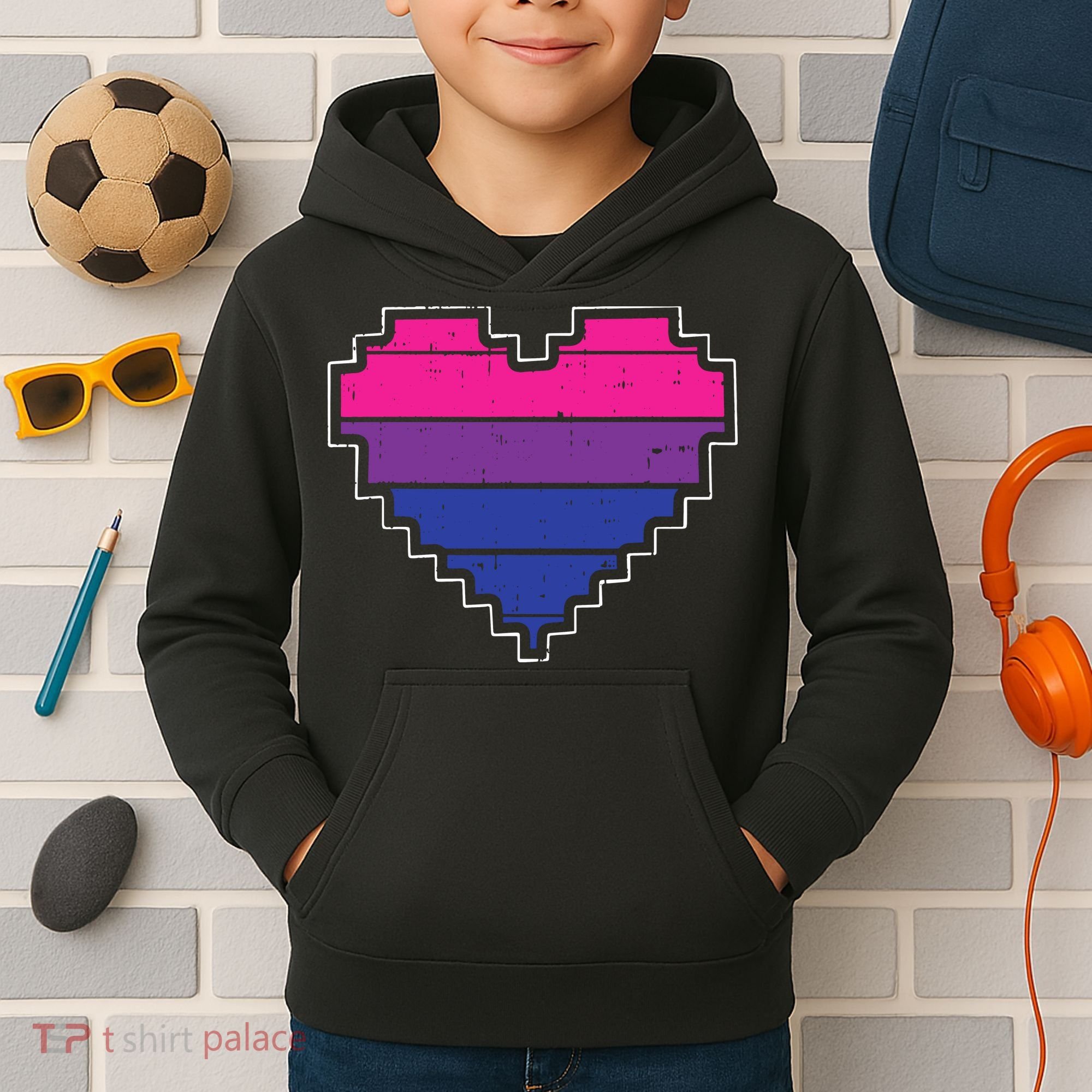 Pixel Heart Bisexual Pride Retro Gaming LGBTQ Ally Gamer Kids Hoodie