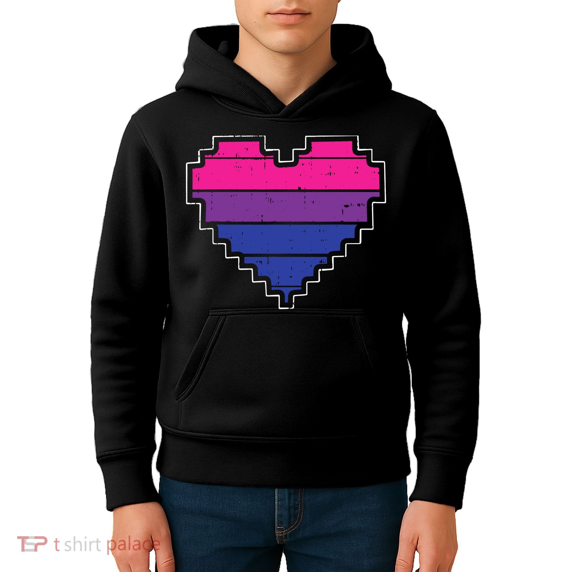 Pixel Heart Bisexual Pride Retro Gaming LGBTQ Ally Gamer Kids Hoodie