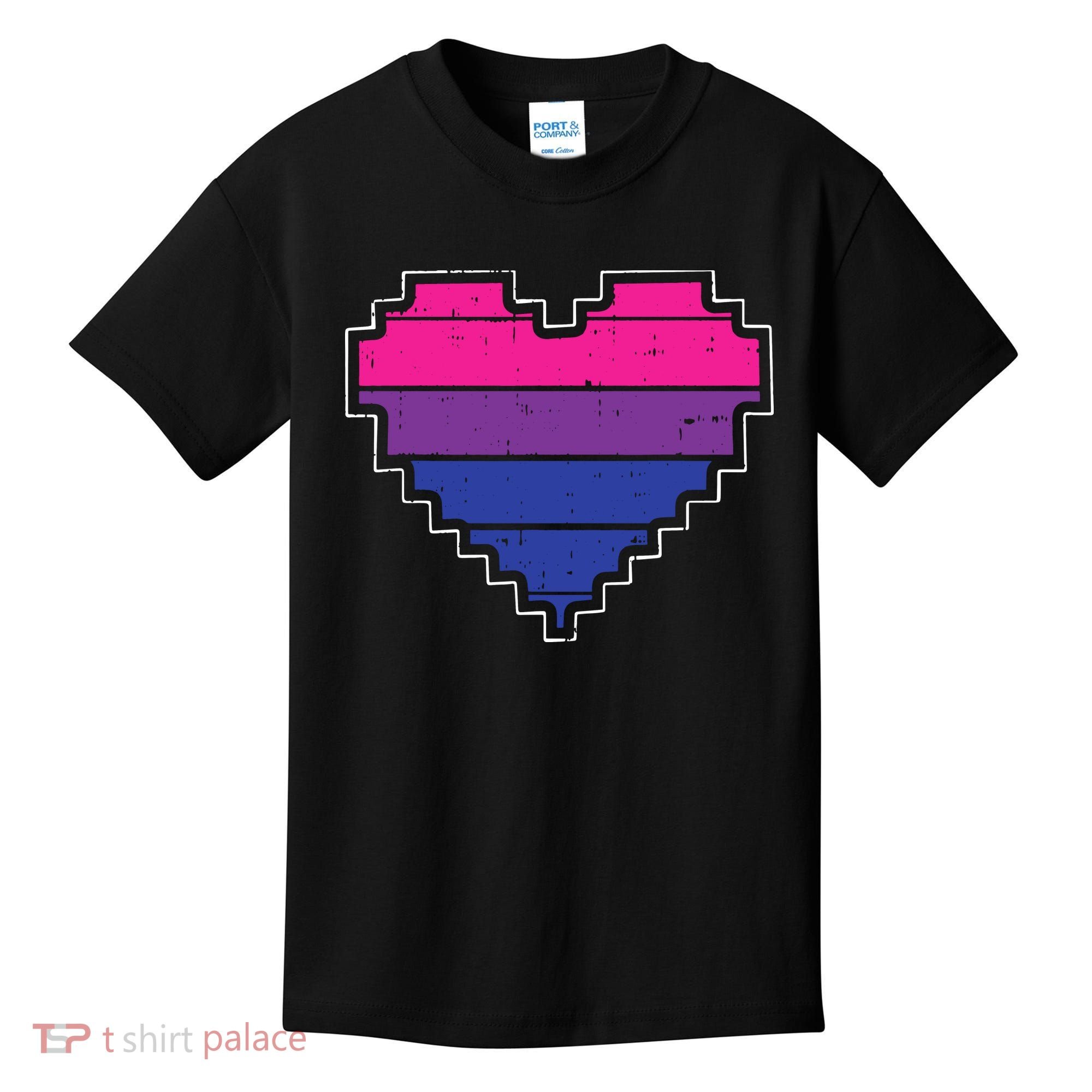 Pixel Heart Bisexual Pride Retro Gaming LGBTQ Ally Gamer Kids T-Shirt