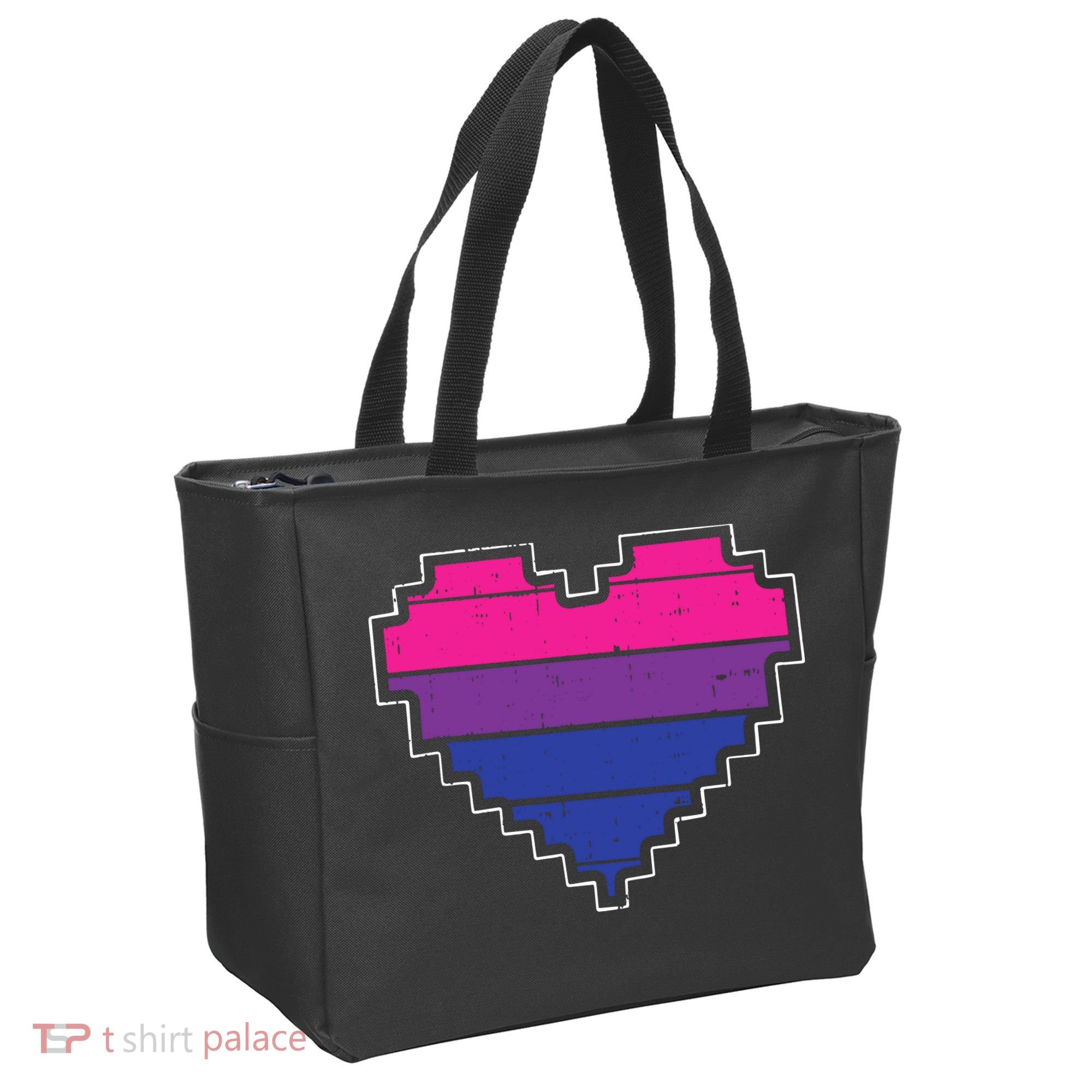Pixel Heart Bisexual Pride Retro Gaming LGBTQ Ally Gamer Tote Bag