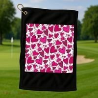 Pink Hearts Cute Valentine's Day Gift Golf Towel thumb 1