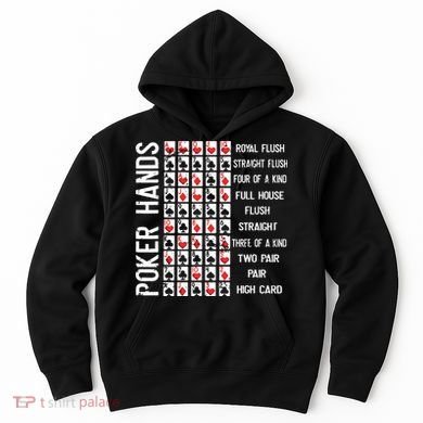 Poker Hands Cheat Sheet Card Casino Games Funny Player Gift Hoodie