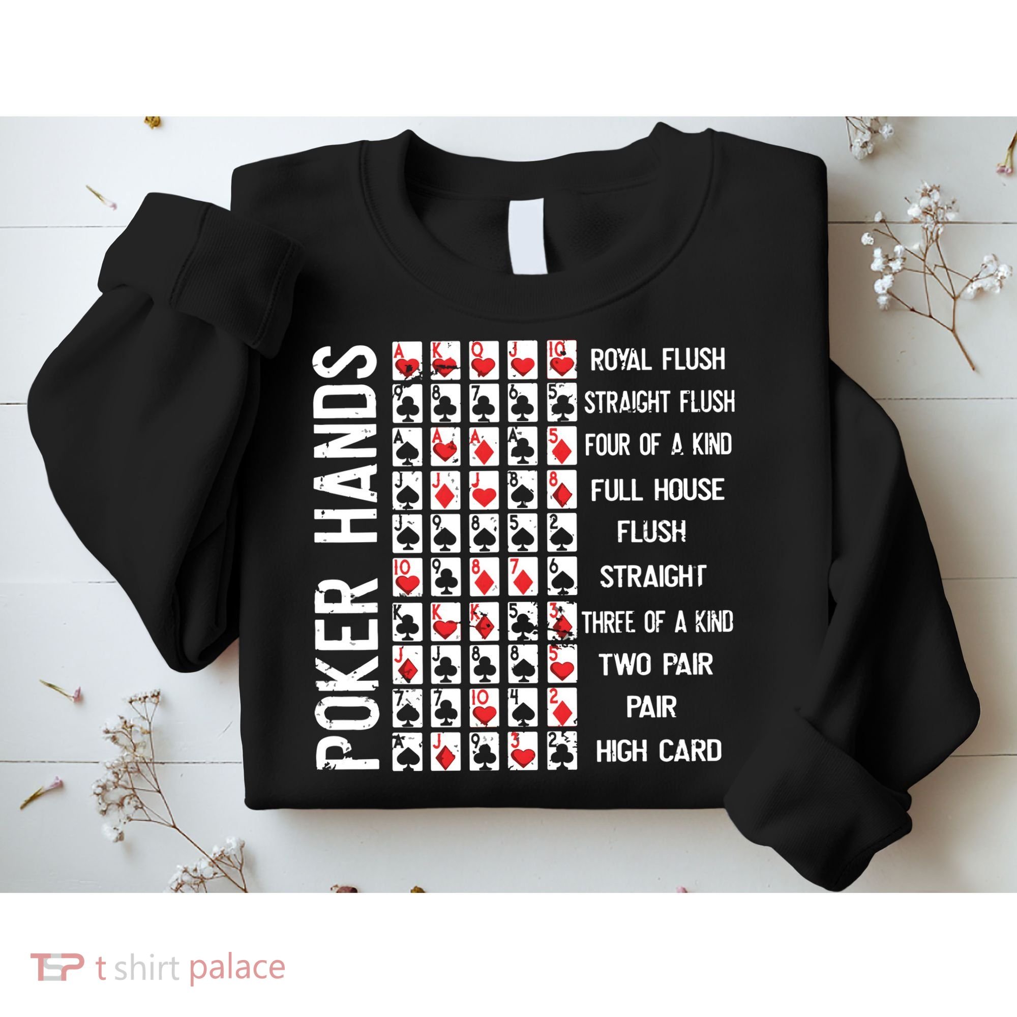 Poker Hands Cheat Sheet Card Casino Games Funny Player Gift Sweatshirt