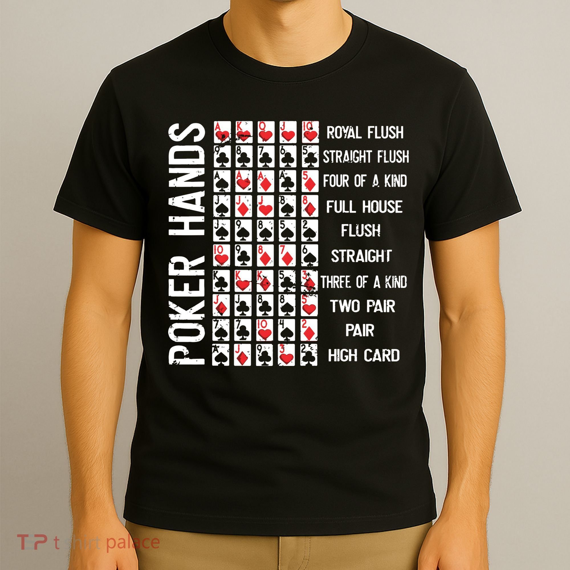 Poker Hands Cheat Sheet Card Casino Games Funny Player Gift T-Shirt