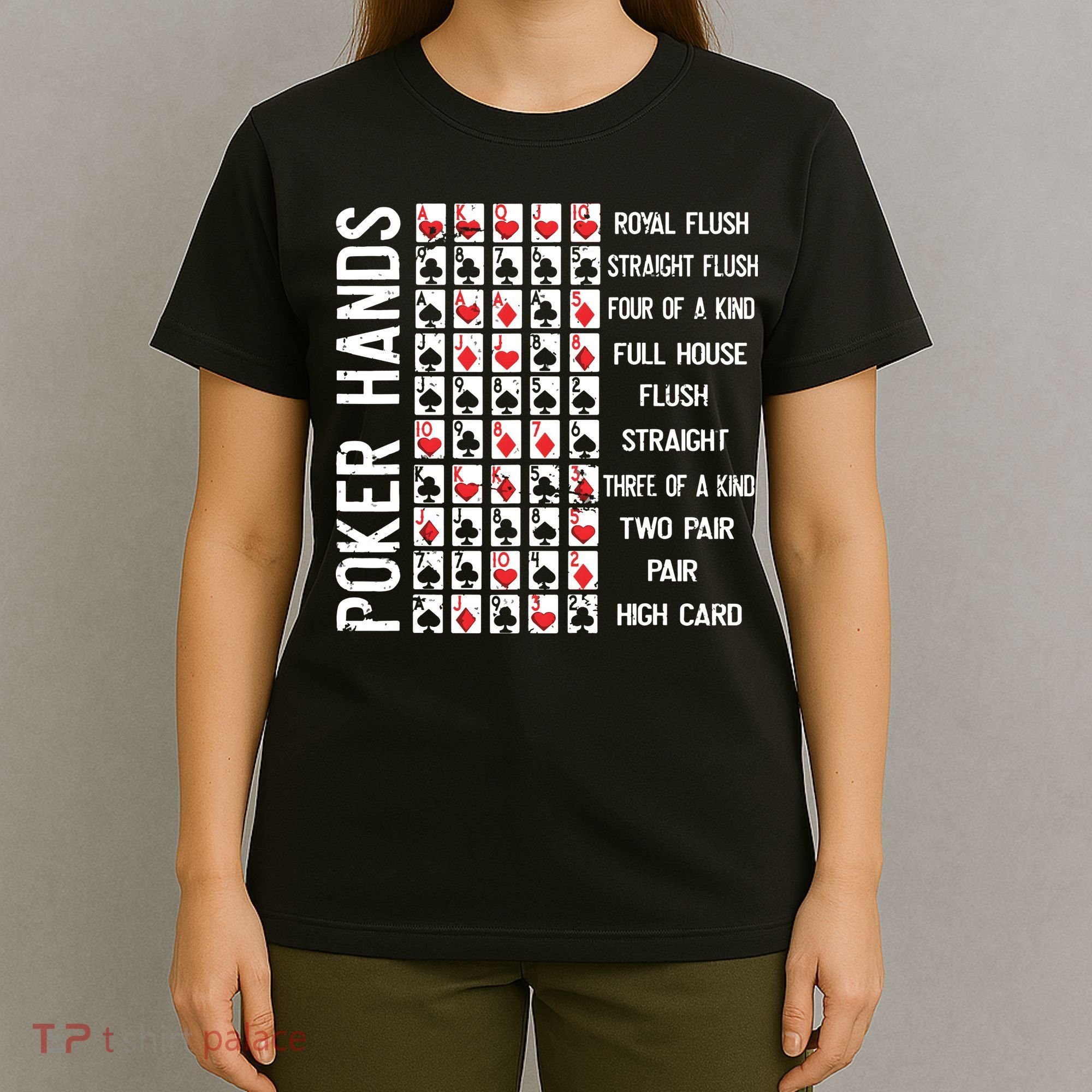 Poker Hands Cheat Sheet Card Casino Games Funny Player Gift T-Shirt