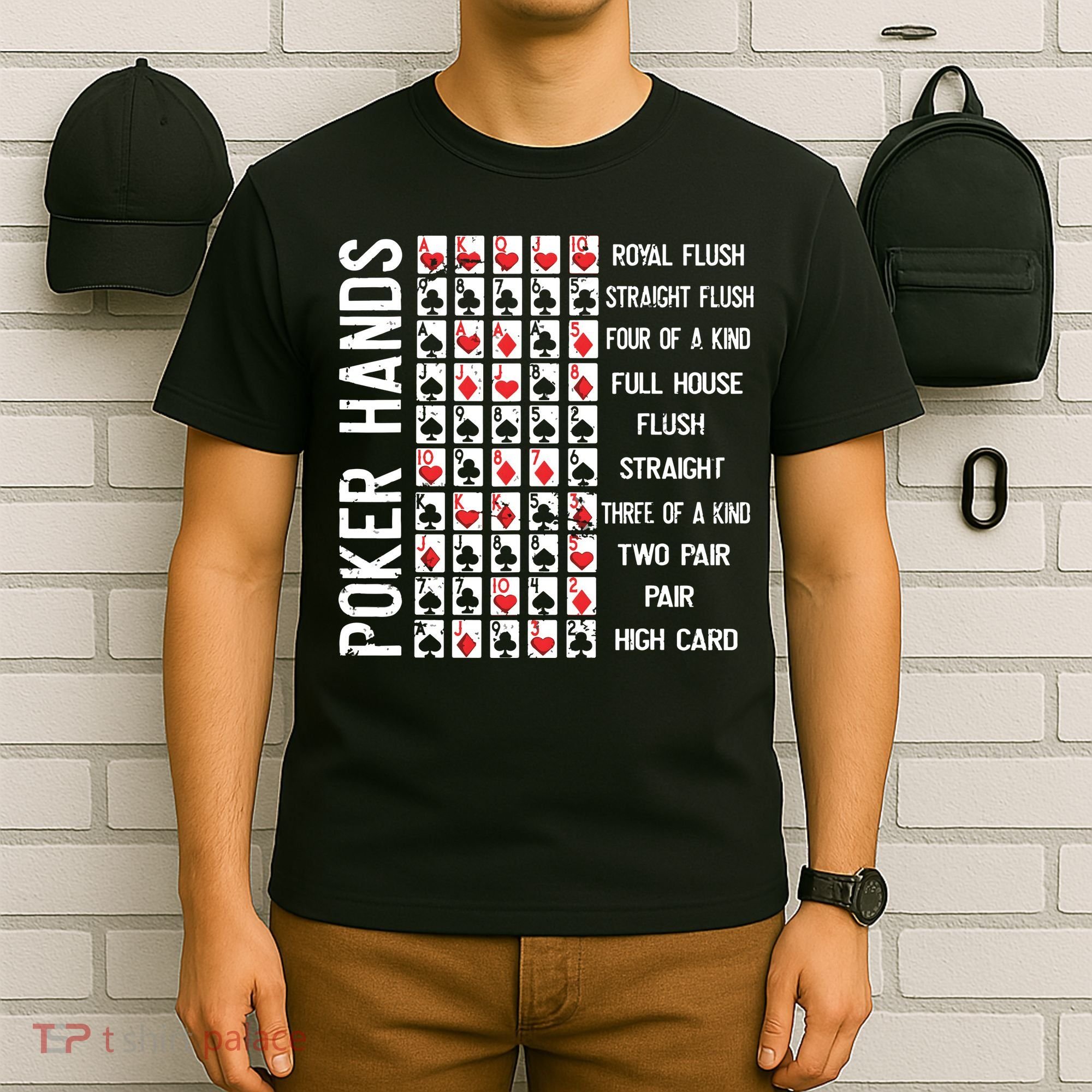 Poker Hands Cheat Sheet Card Casino Games Funny Player Gift T-Shirt