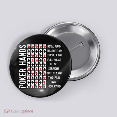 Poker Hands Cheat Sheet Card Casino Games Funny Player Gift Button
