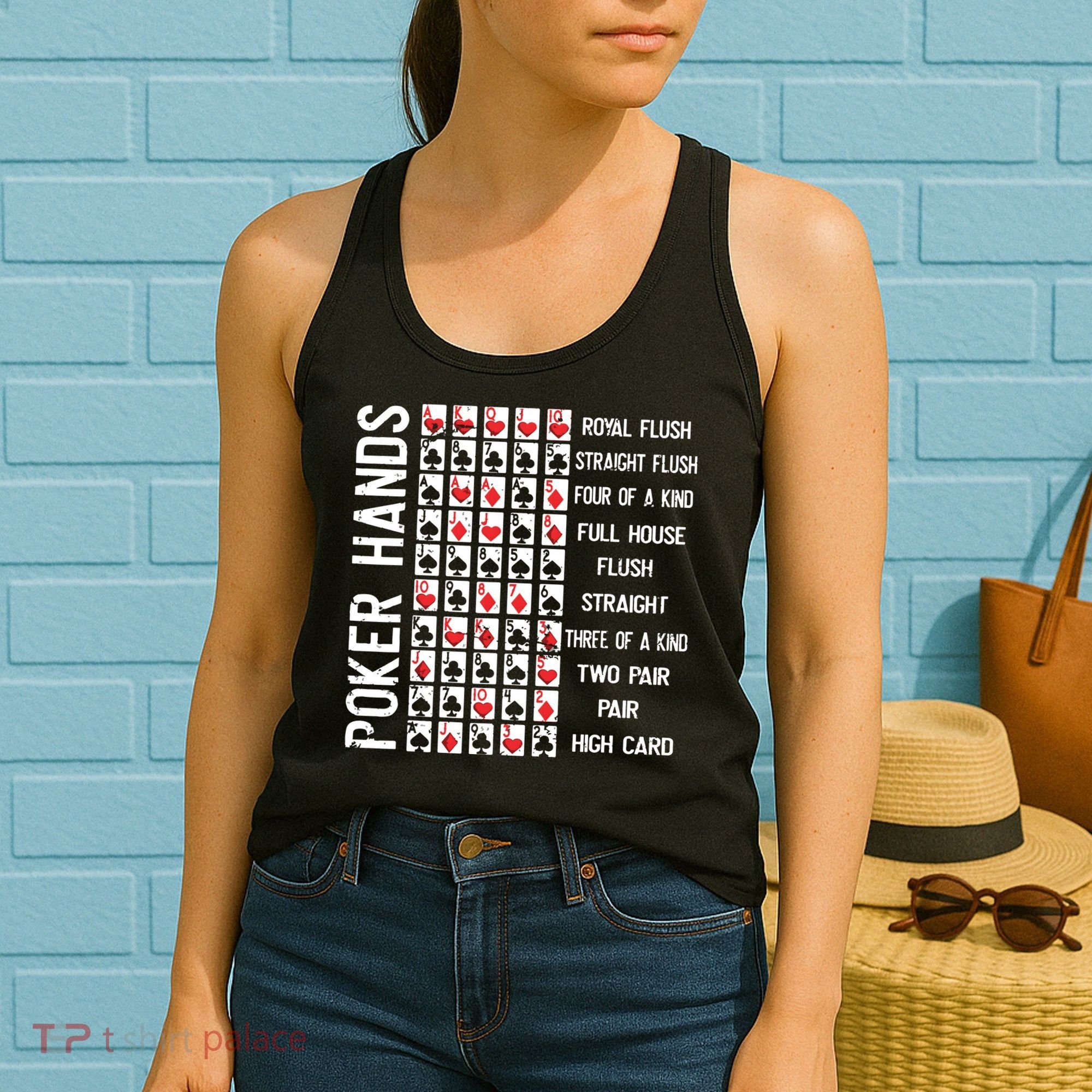 Poker Hands Cheat Sheet Card Casino Games Funny Player Gift Women's Tank Top