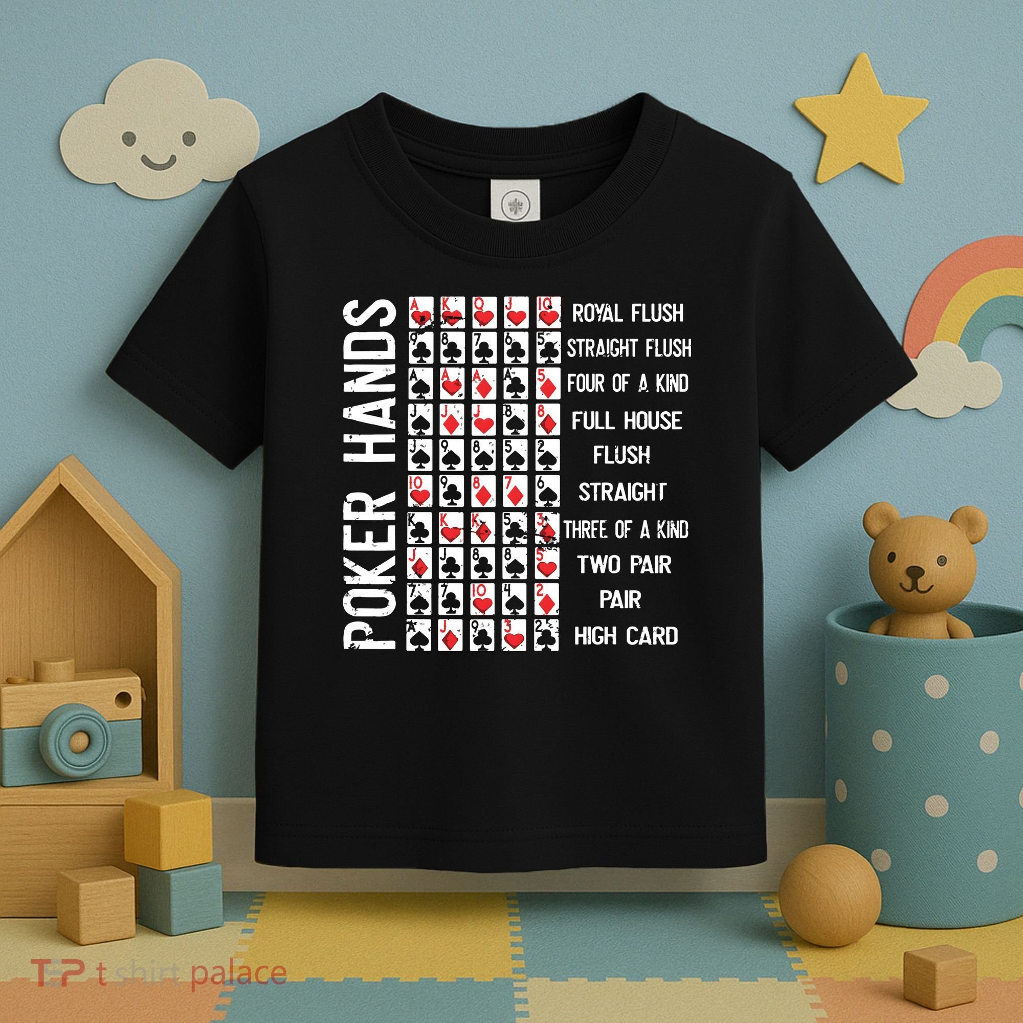 Poker Hands Cheat Sheet Card Casino Games Funny Player Gift Toddler T-Shirt