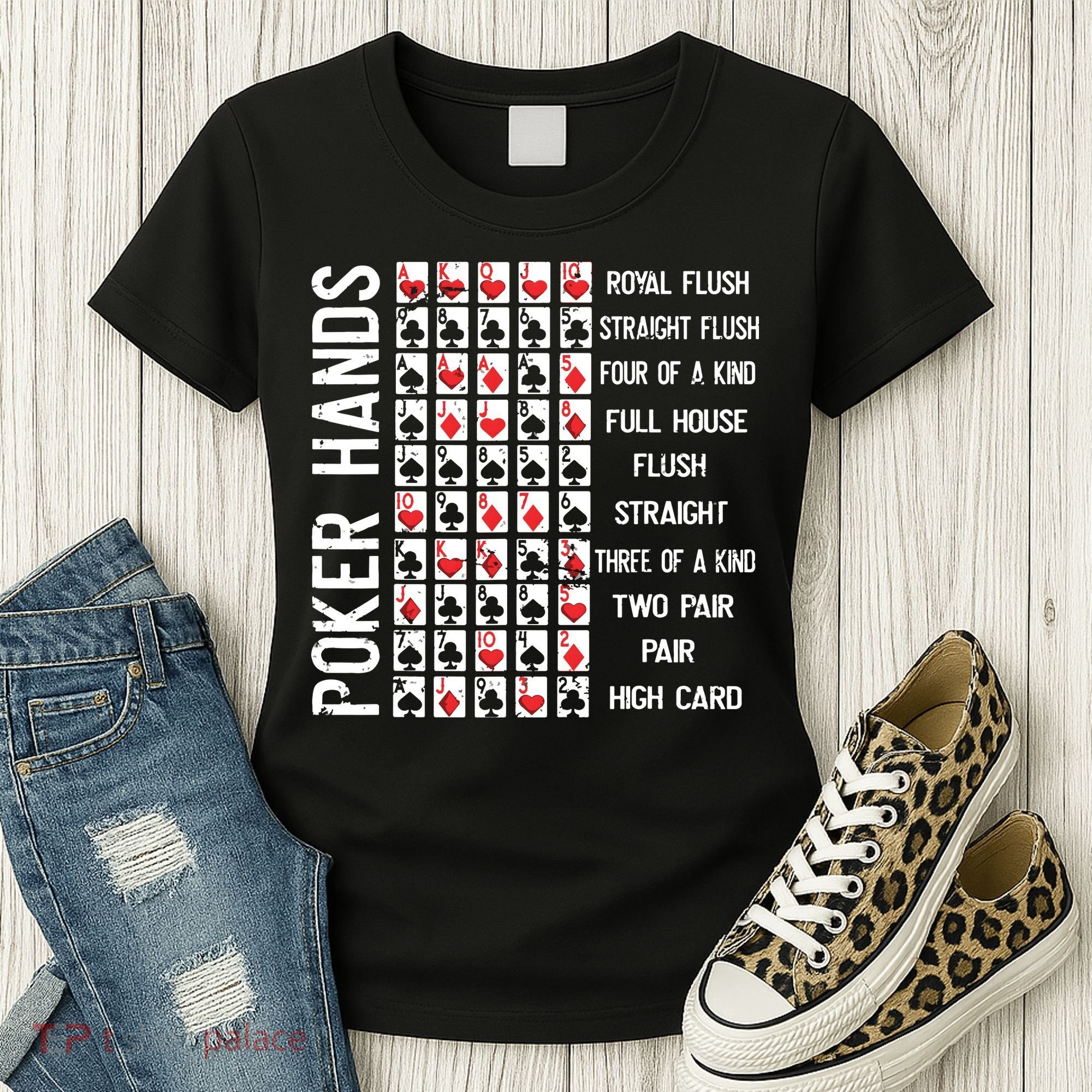 Poker Hands Cheat Sheet Card Casino Games Funny Player Gift Women's T-Shirt