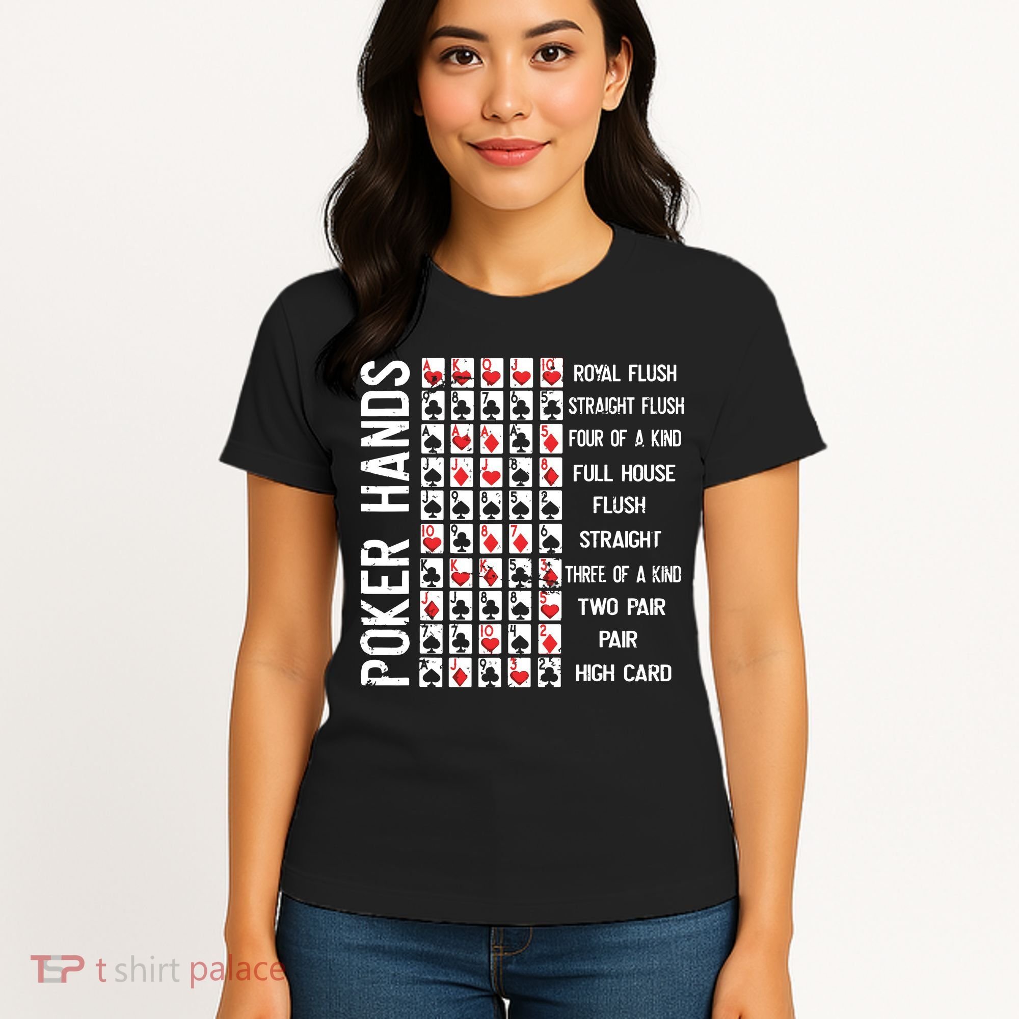 Poker Hands Cheat Sheet Card Casino Games Funny Player Gift Women's T-Shirt