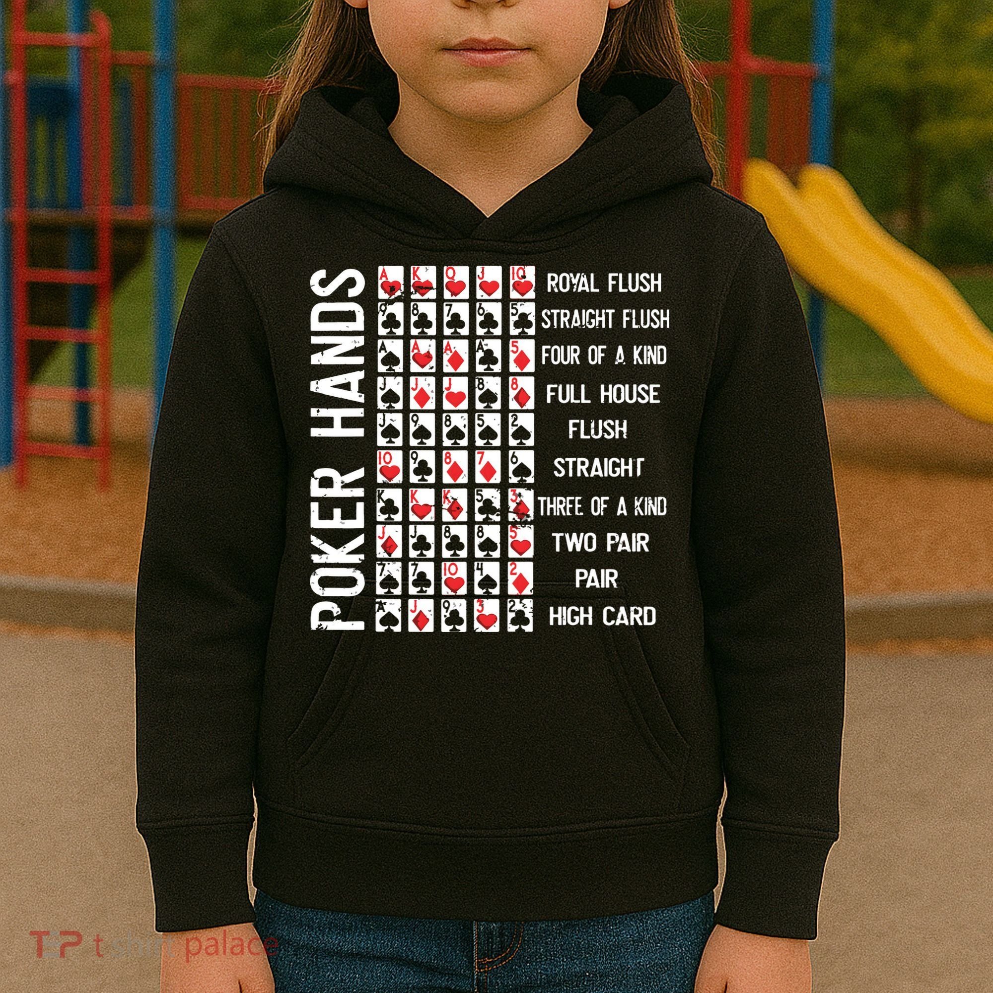 Poker Hands Cheat Sheet Card Casino Games Funny Player Gift Kids Hoodie