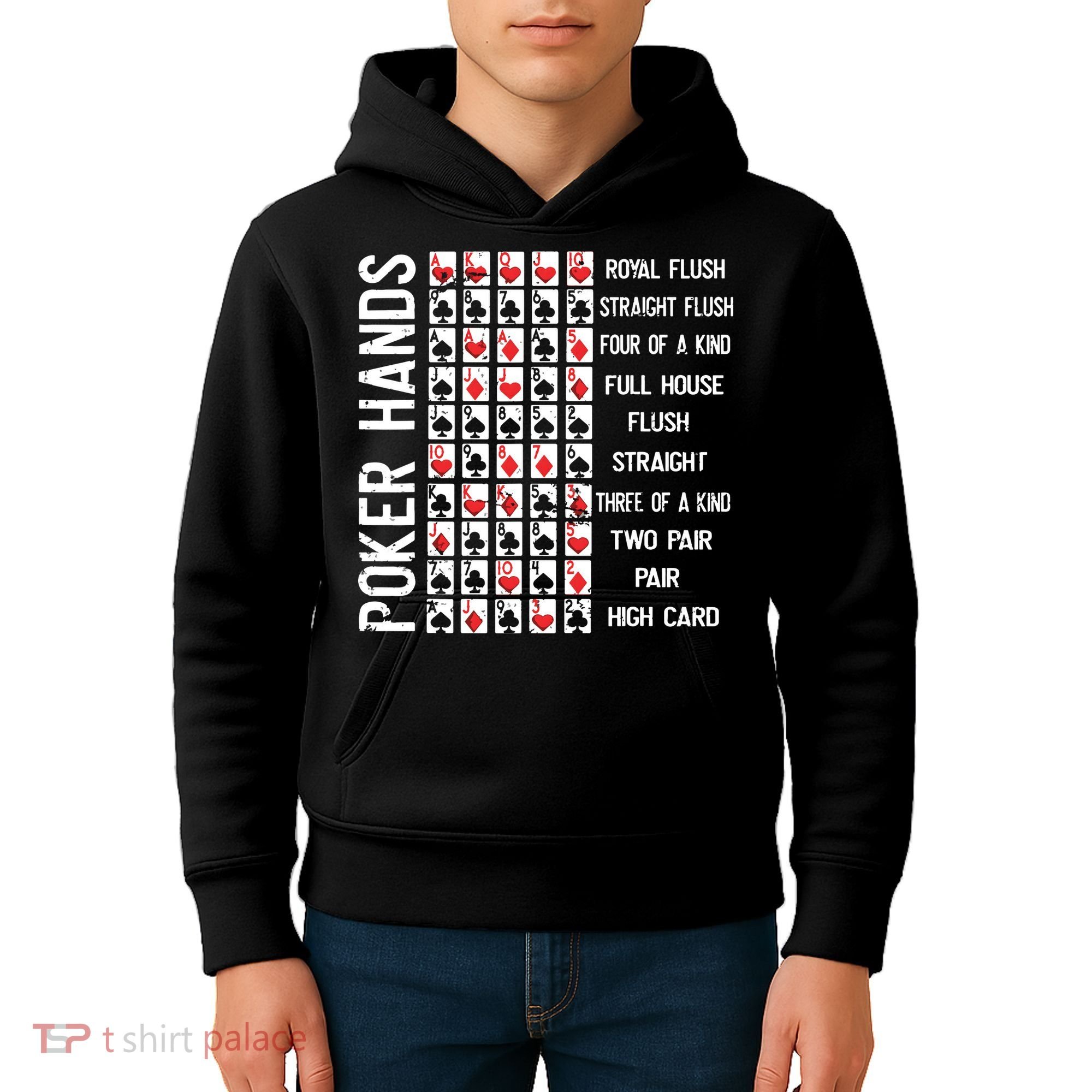 Poker Hands Cheat Sheet Card Casino Games Funny Player Gift Kids Hoodie