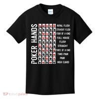 Poker Hands Cheat Sheet Card Casino Games Funny Player Gift Kids T-Shirt thumb 0