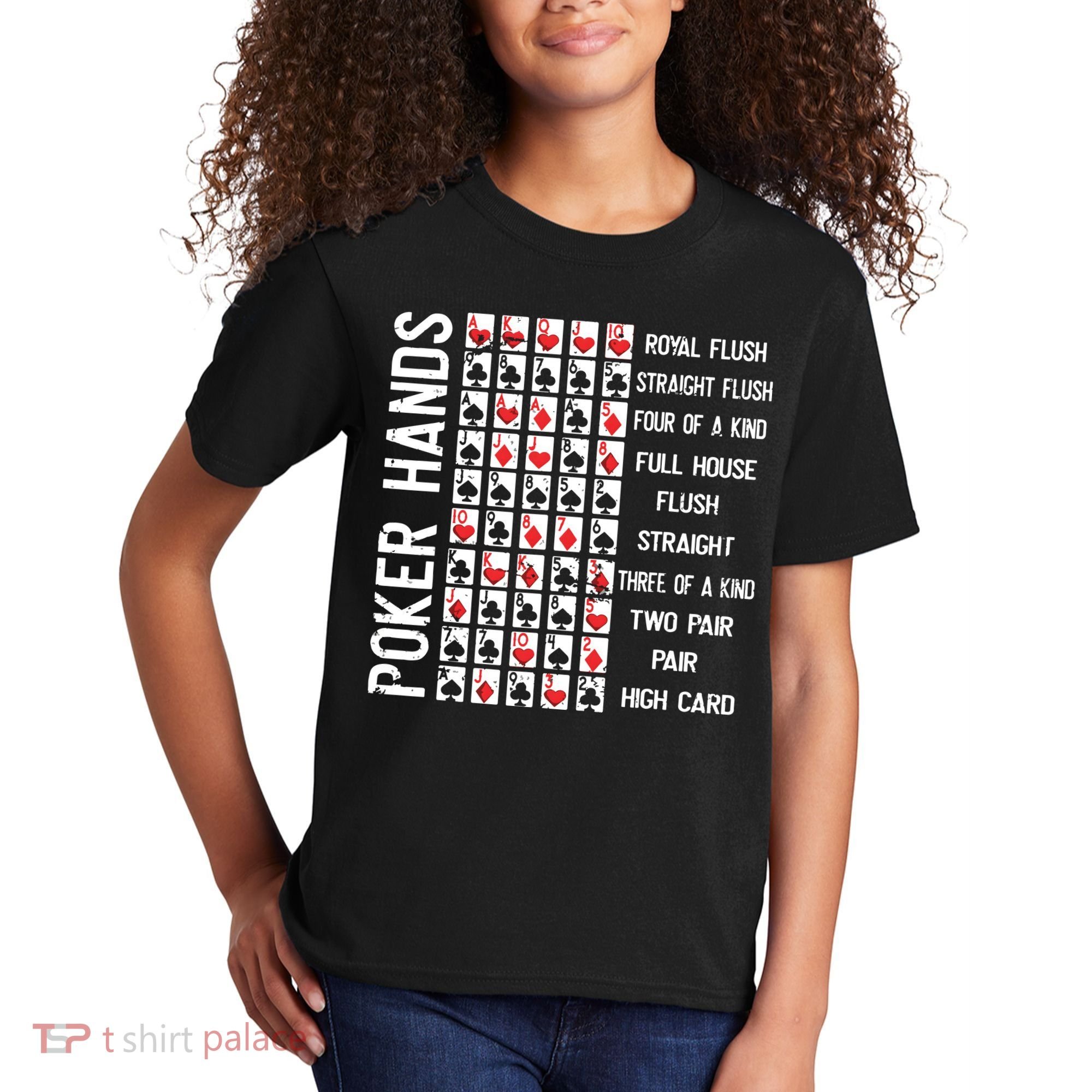 Poker Hands Cheat Sheet Card Casino Games Funny Player Gift Kids T-Shirt