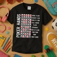 Poker Hands Cheat Sheet Card Casino Games Funny Player Gift Kids T-Shirt thumb 3