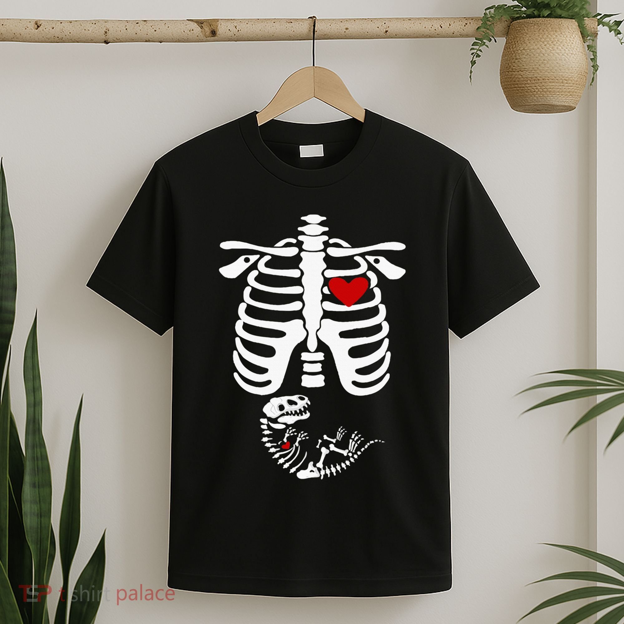 Pregnant Halloween Costume Dinosaur Skeleton Pregnant Mom T-Shirt
