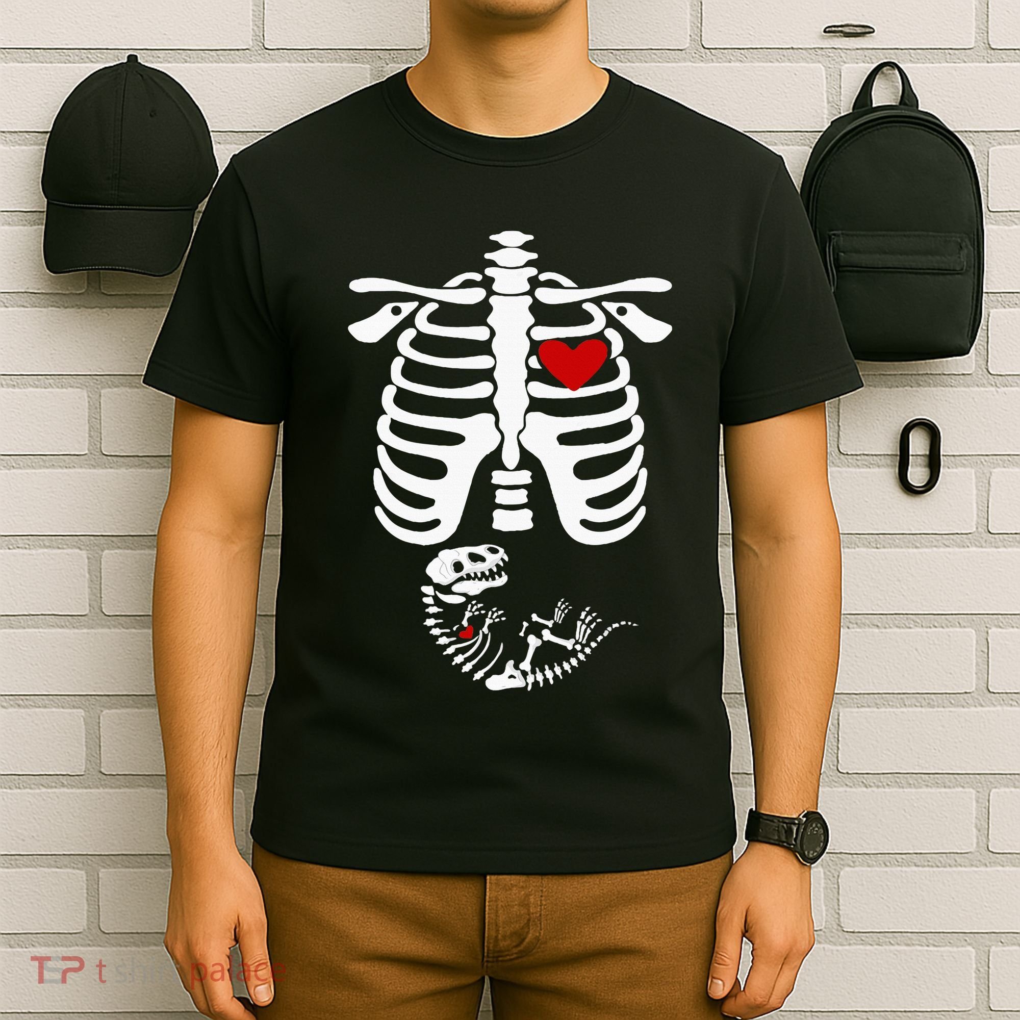 Pregnant Halloween Costume Dinosaur Skeleton Pregnant Mom T-Shirt