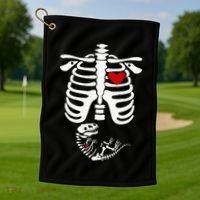 Pregnant Halloween Costume Dinosaur Skeleton Pregnant Mom Golf Towel thumb 1