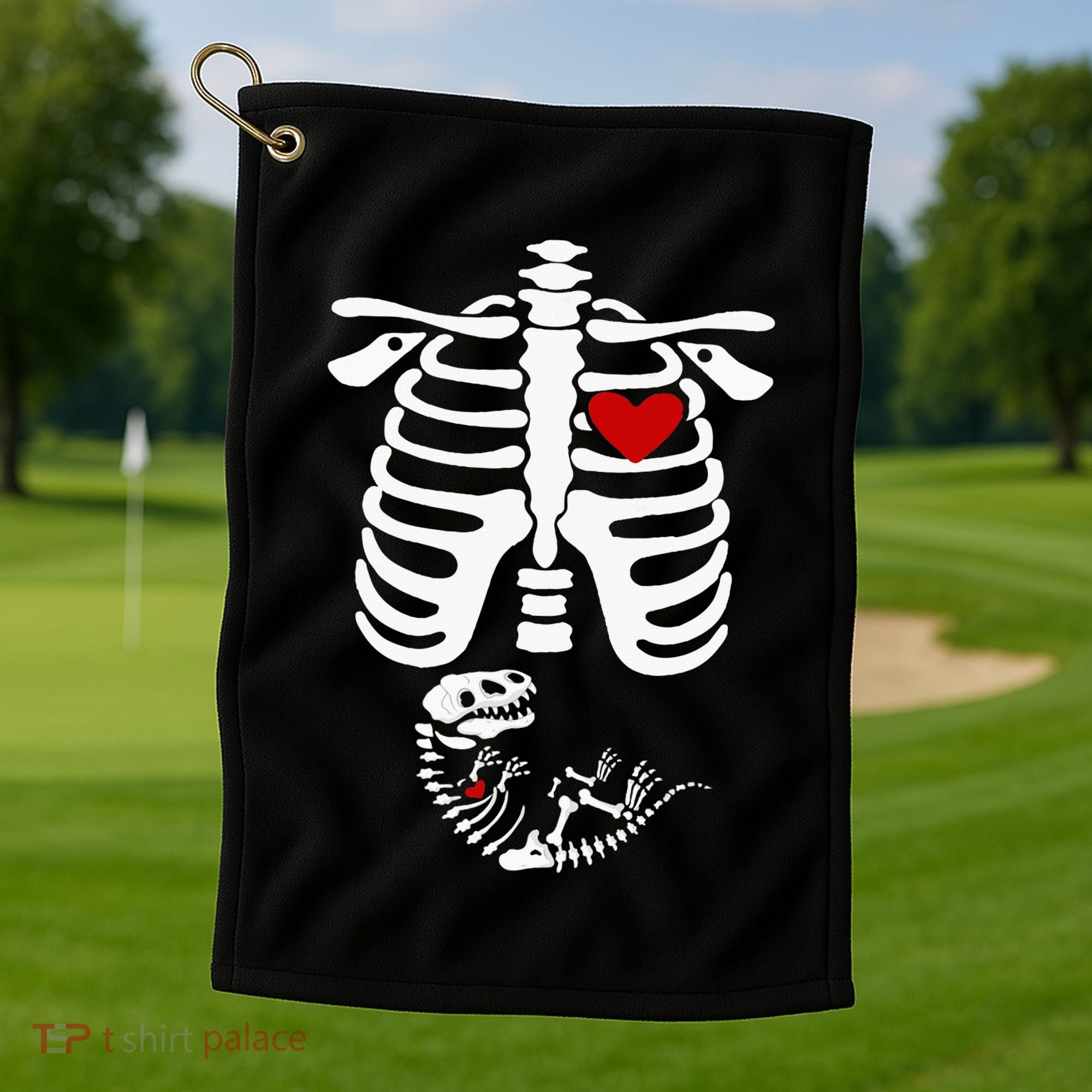 Pregnant Halloween Costume Dinosaur Skeleton Pregnant Mom Golf Towel